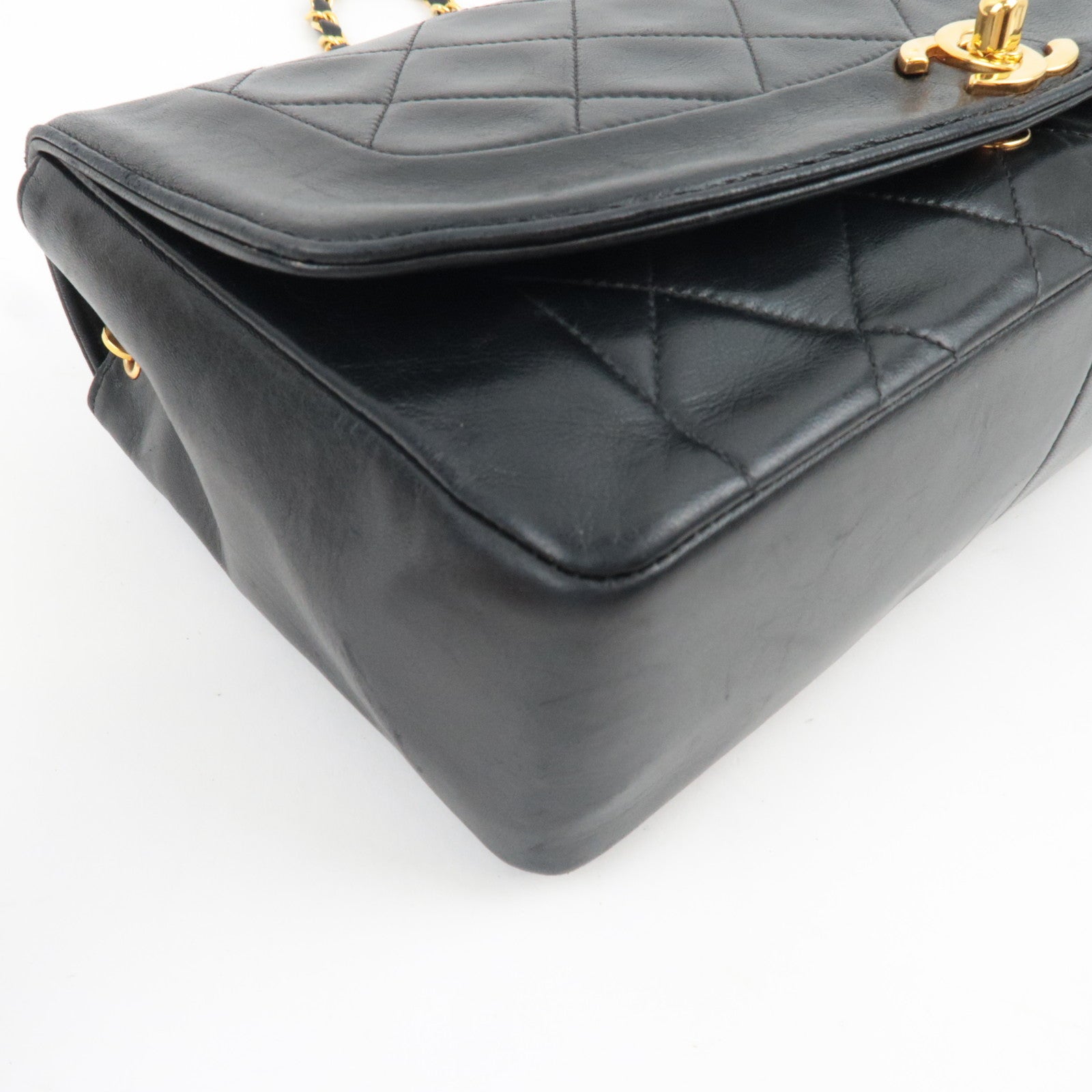 CHANEL Matelasse Diana 25 Chain Shoulder Bag Lambskin Black Gold HDW 2035730 *G card