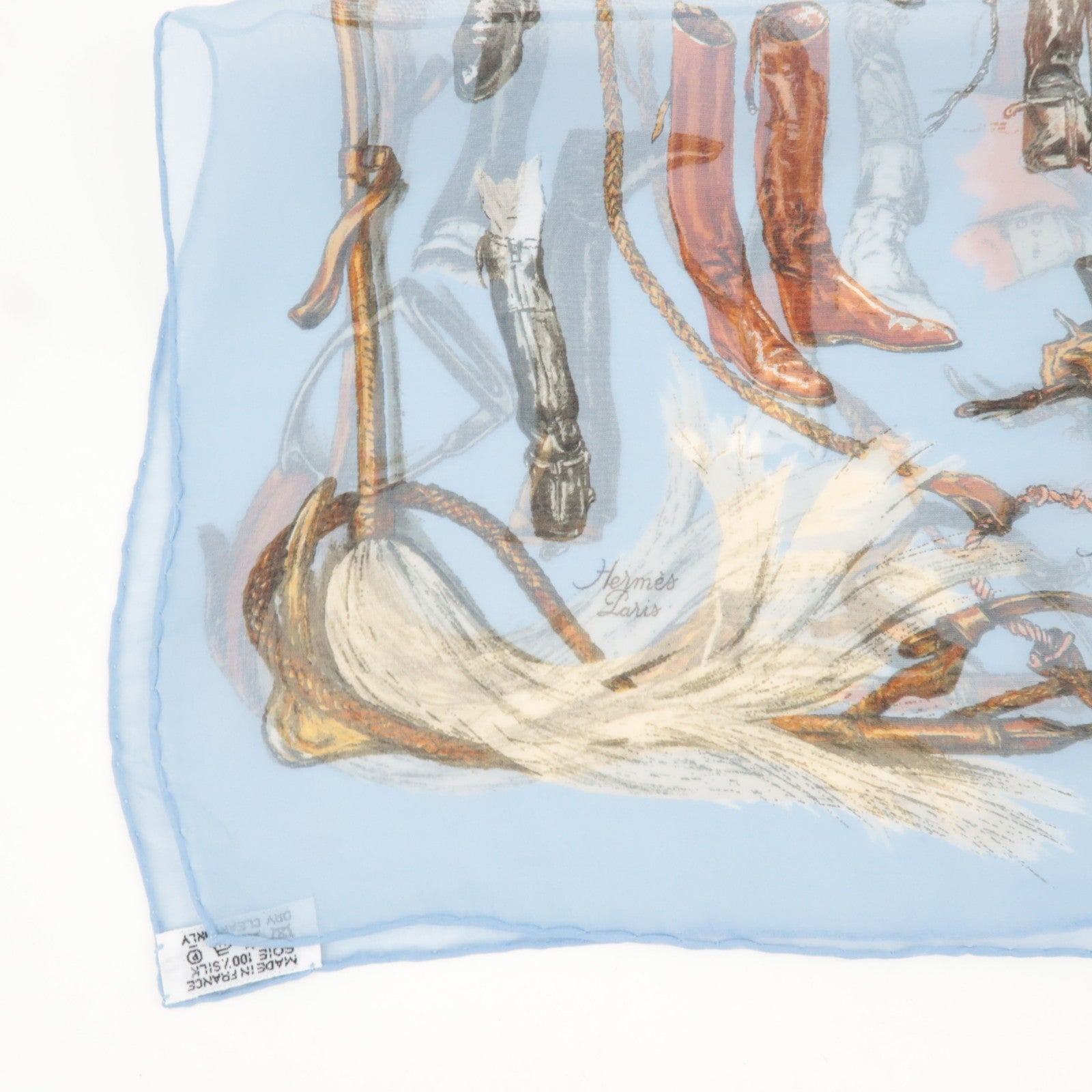 HERMES Carre 40 A Propos De Bottes Boots Print Scarf 100% Silk Blue *Box