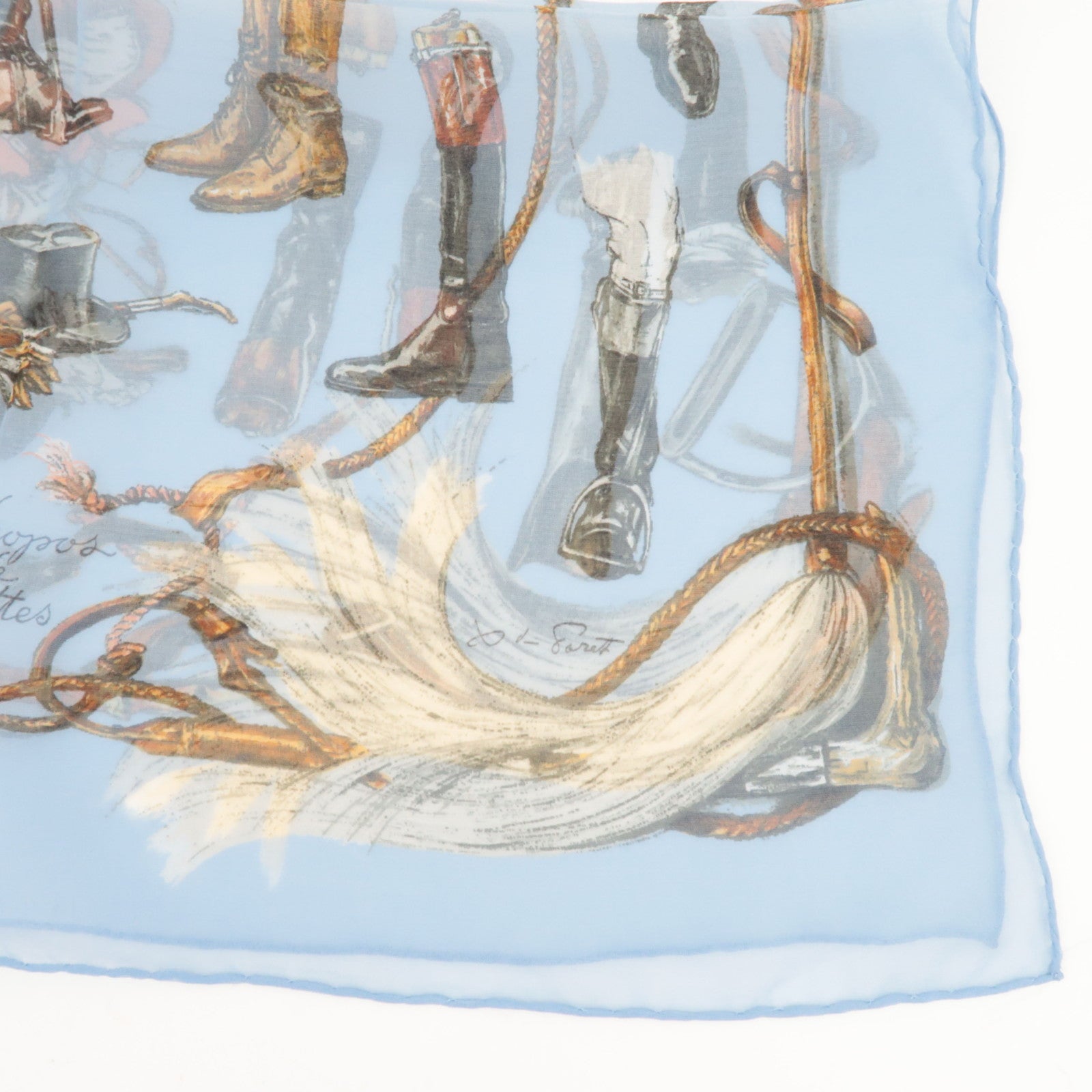 HERMES Carre 40 A Propos De Bottes Boots Print Scarf 100% Silk Blue *Box