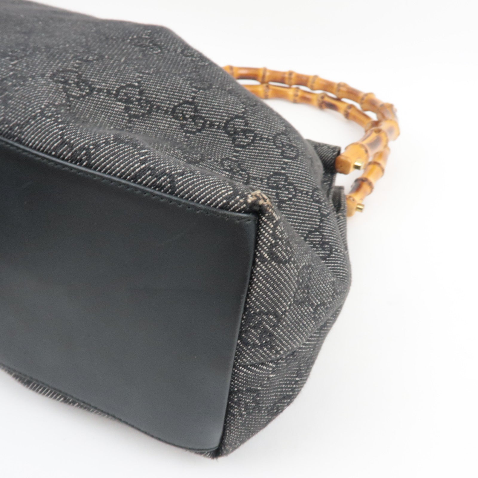 GUCCI Bamboo Shoulder Bag GG Denim Gray 92708