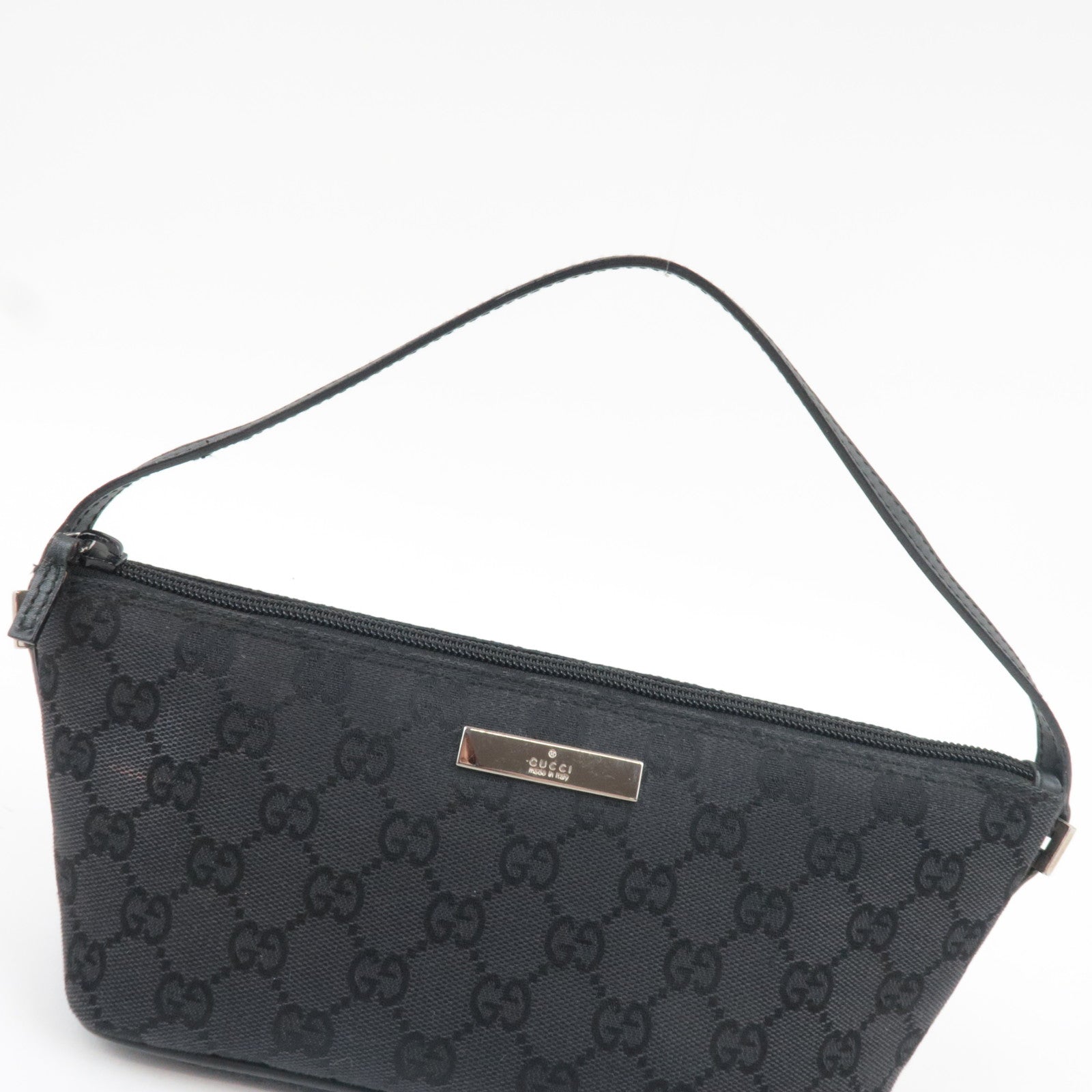 GUCCI Boat Bag Handbag GG Canvas Leather Black 039.1103