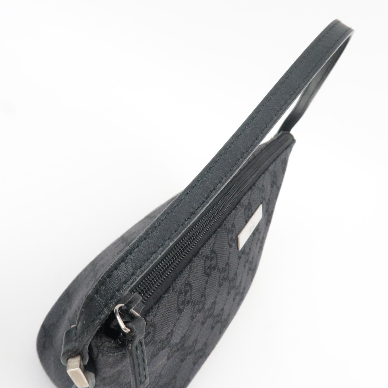 GUCCI Boat Bag Handbag GG Canvas Leather Black 039.1103