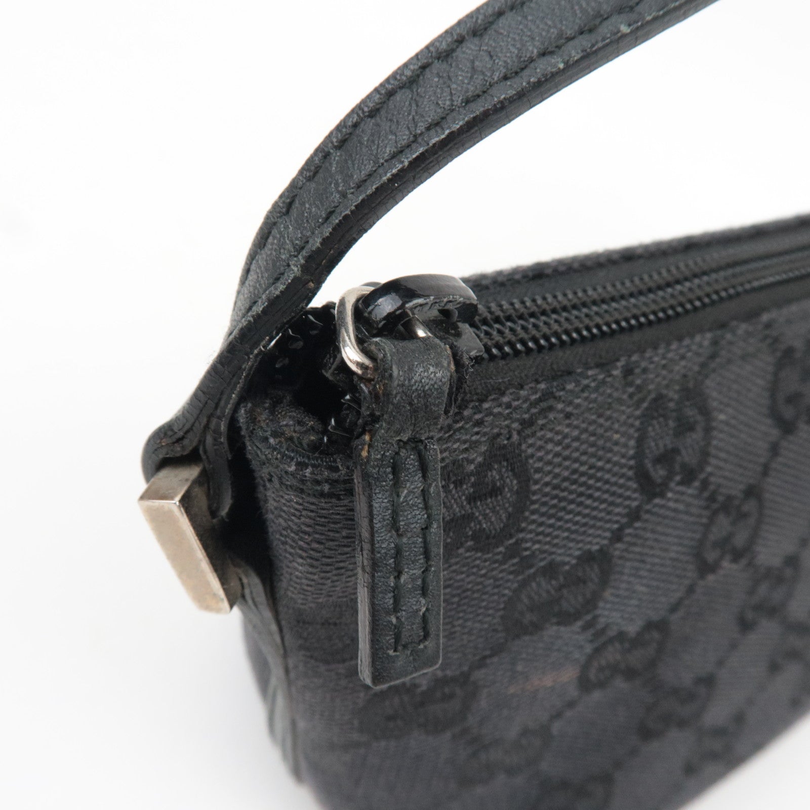 GUCCI Boat Bag Handbag GG Canvas Leather Black 039.1103