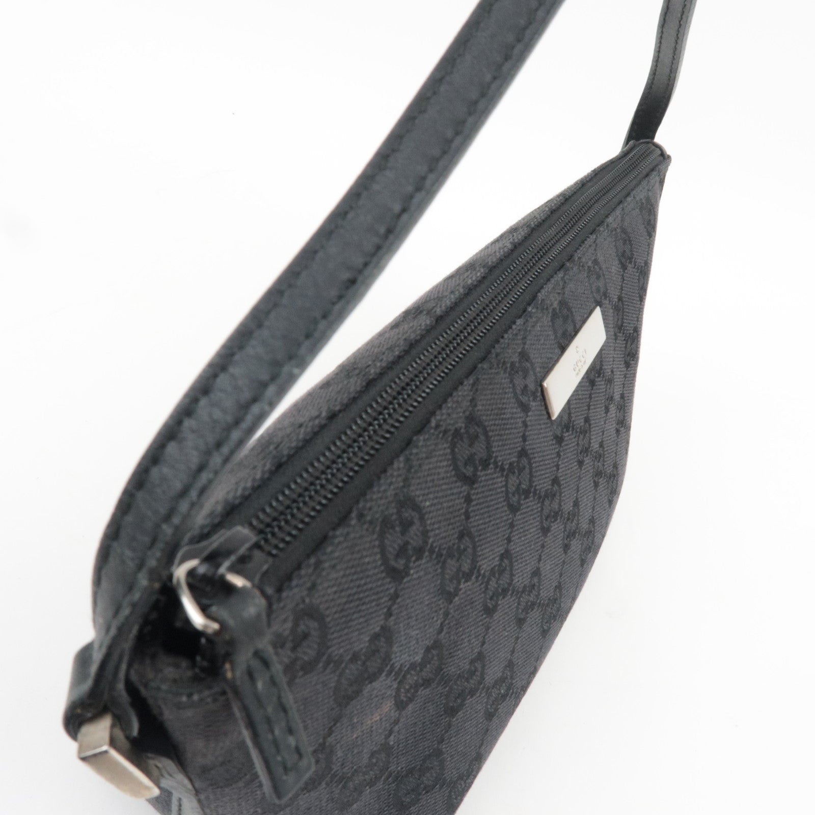 GUCCI Boat Bag Handbag GG Canvas Leather Black 039.1103