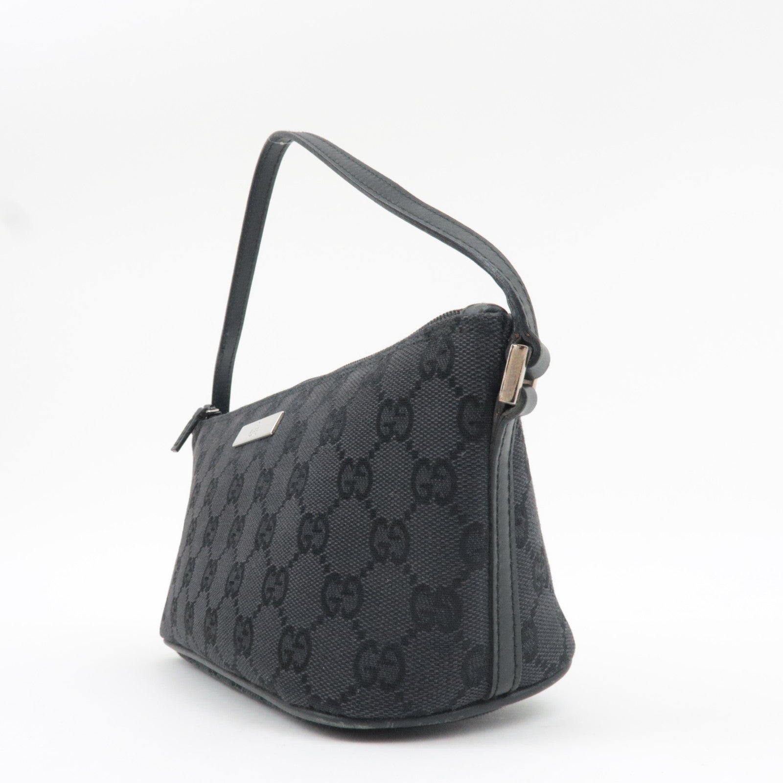 GUCCI Boat Bag Handbag GG Canvas Leather Black 039.1103