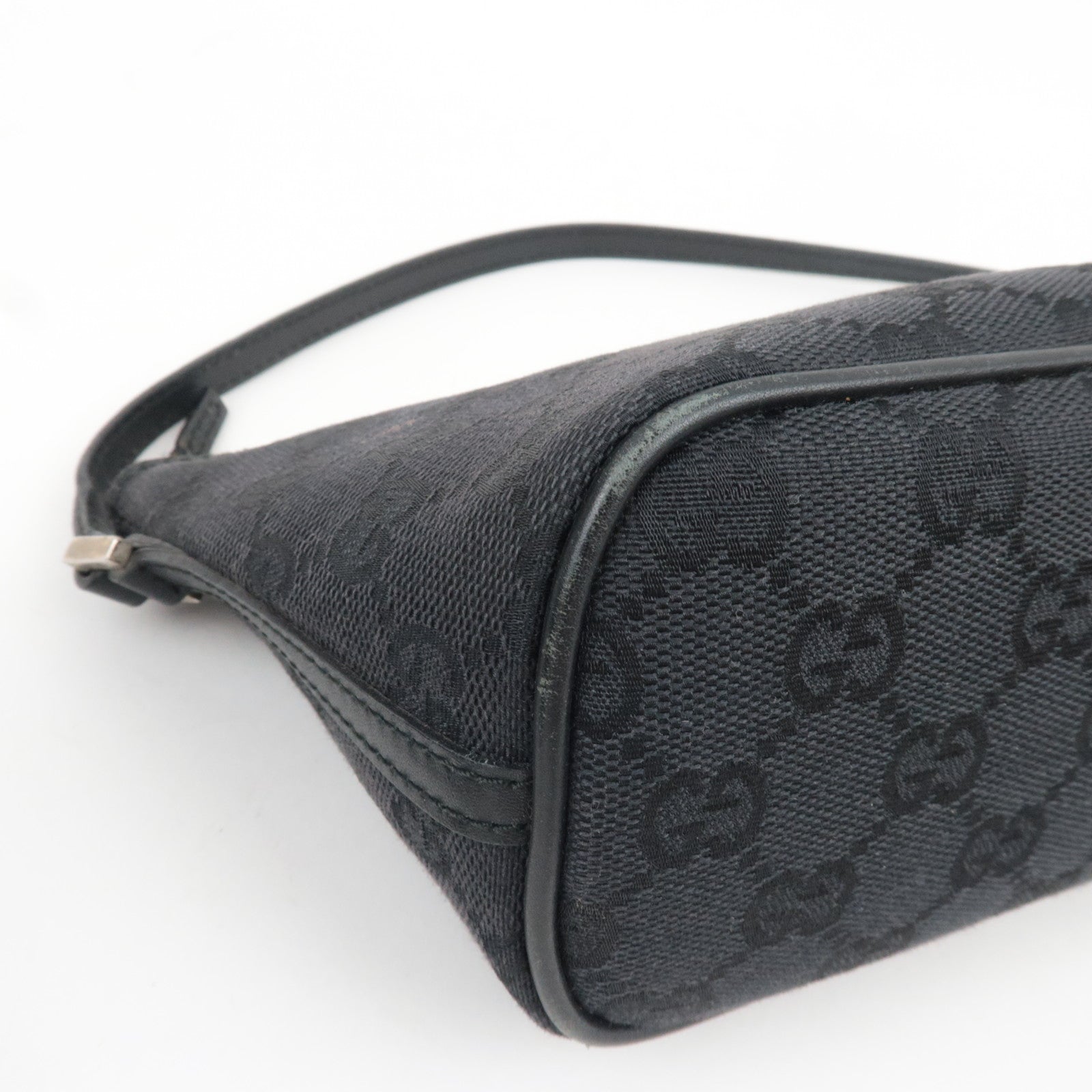 GUCCI Boat Bag Handbag GG Canvas Leather Black 039.1103