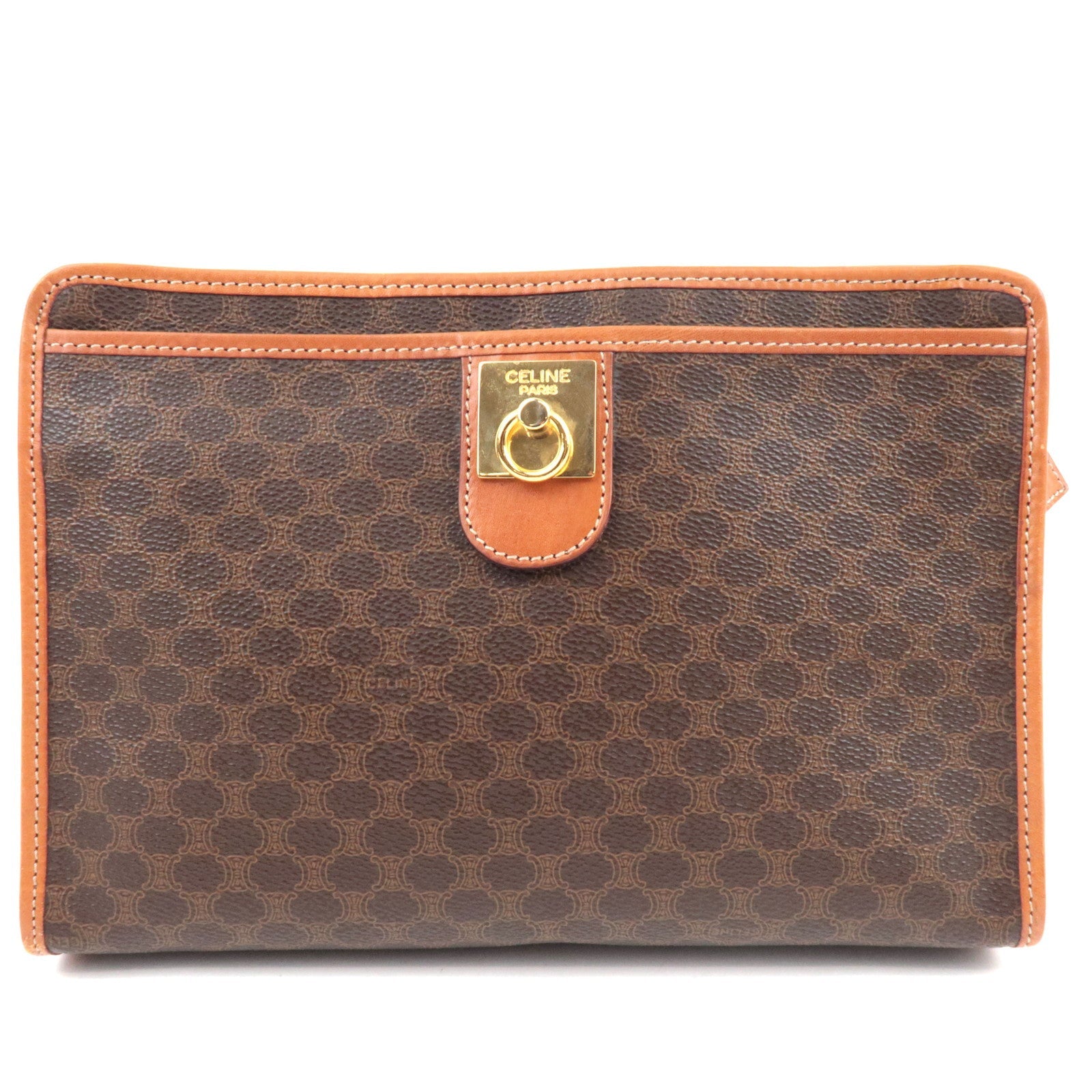 CELINE Macadam Clutch Bag PVC Leather Brown80295