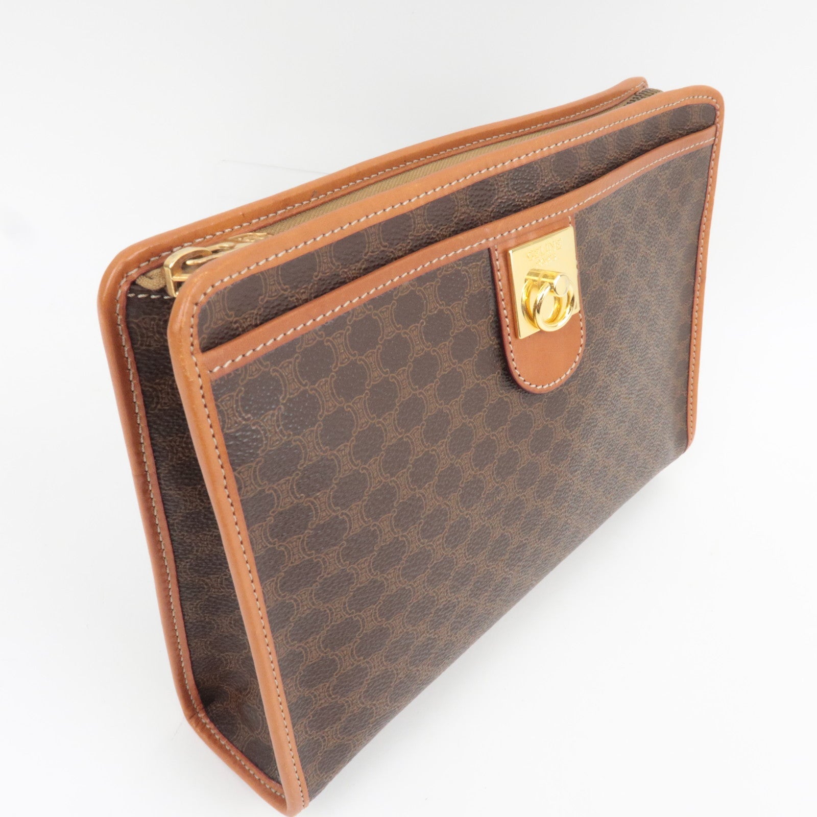 CELINE Macadam Clutch Bag PVC Leather Brown