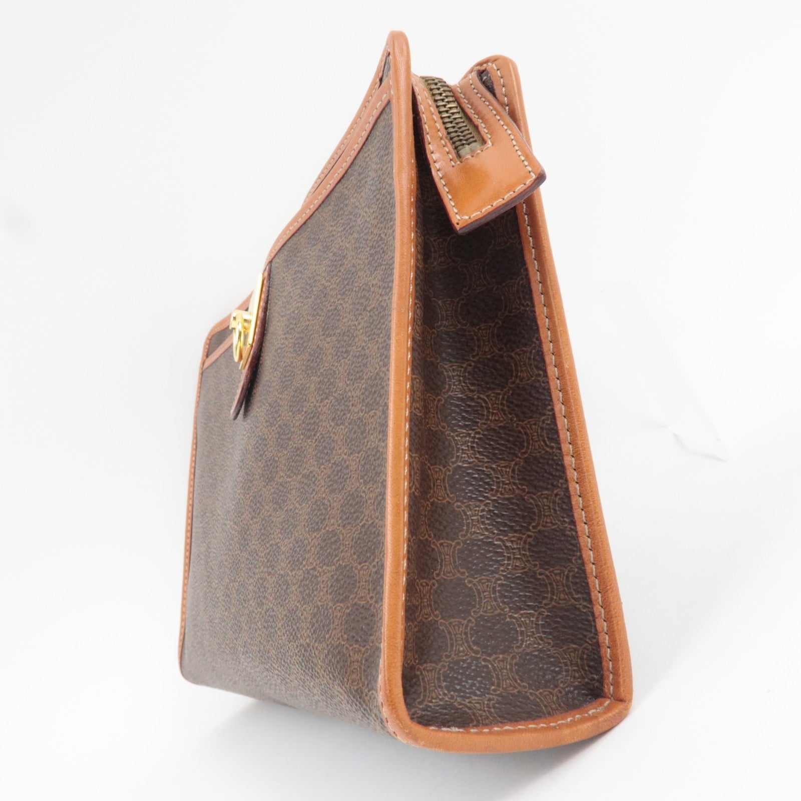 CELINE Macadam Clutch Bag PVC Leather Brown