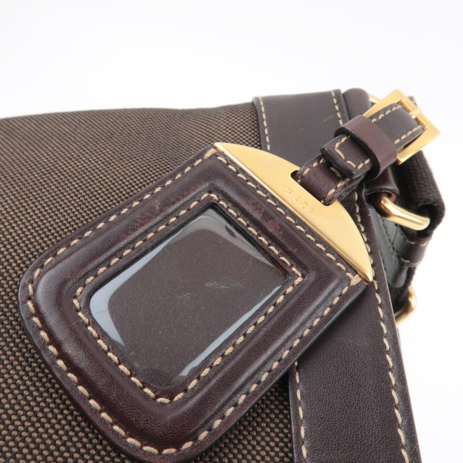 PRADA Shoulder Bag Logo Jacquard Leather Brown BT0536 *Name tag