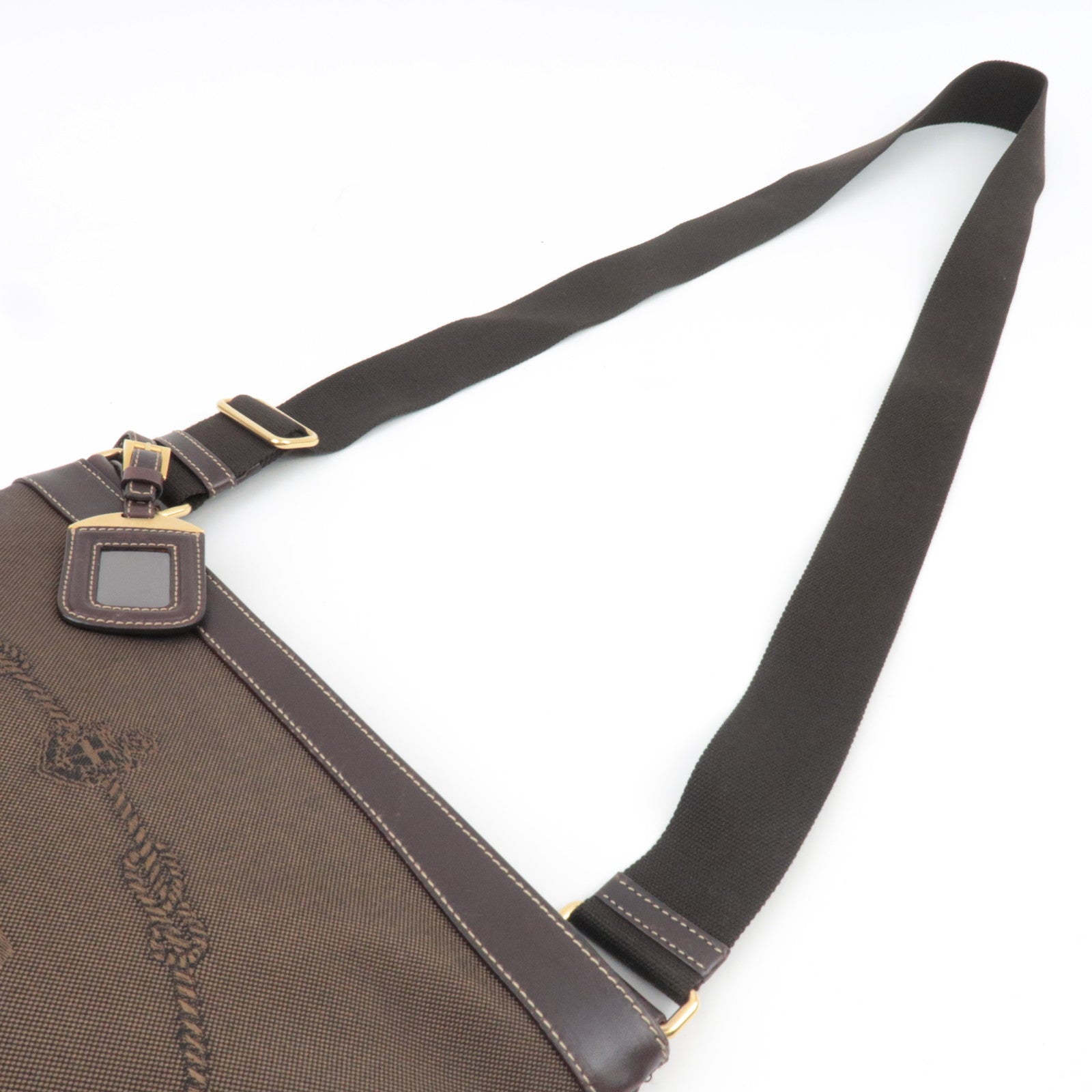 PRADA Shoulder Bag Logo Jacquard Leather Brown BT0536 *Name tag