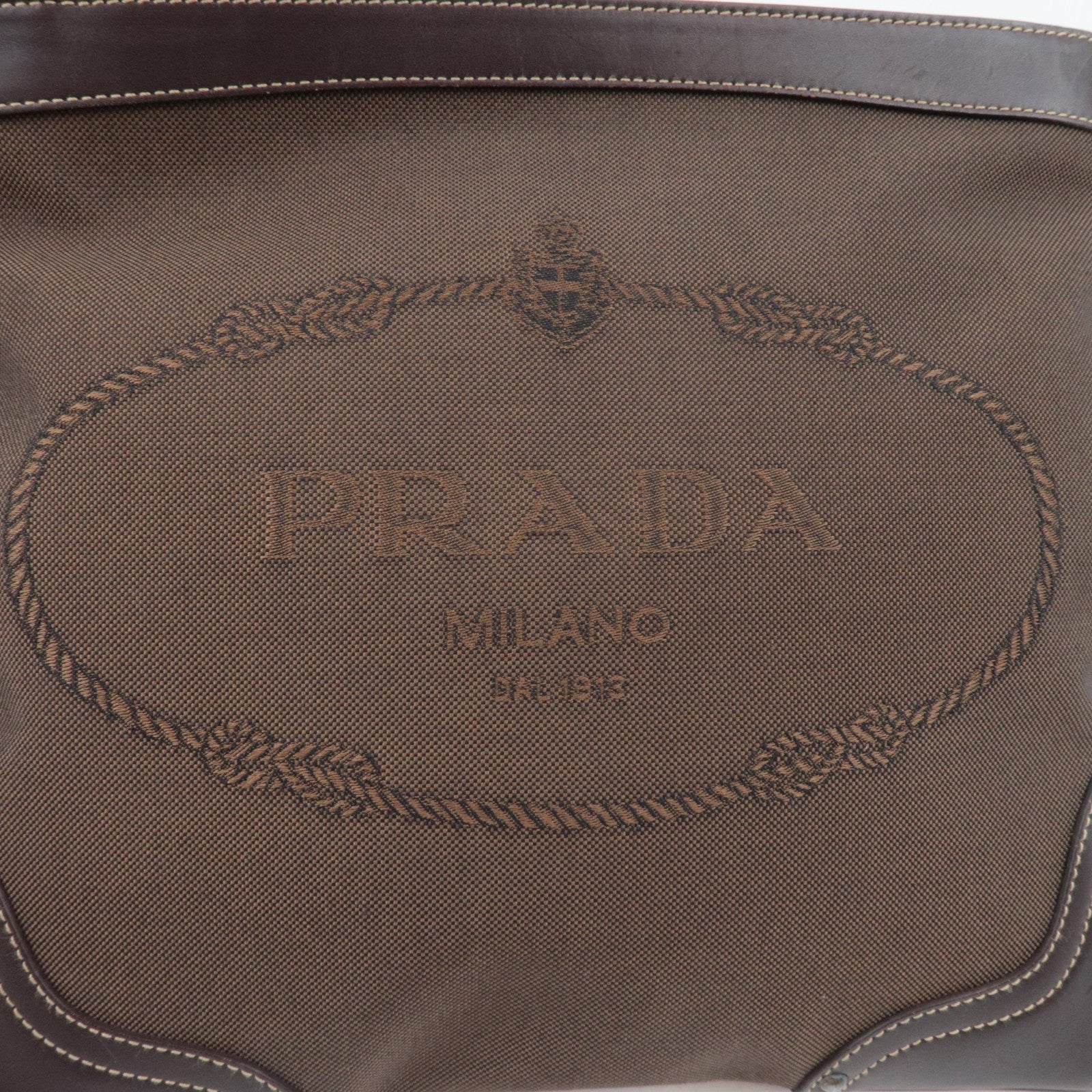 PRADA Shoulder Bag Logo Jacquard Leather Brown BT0536 *Name tag