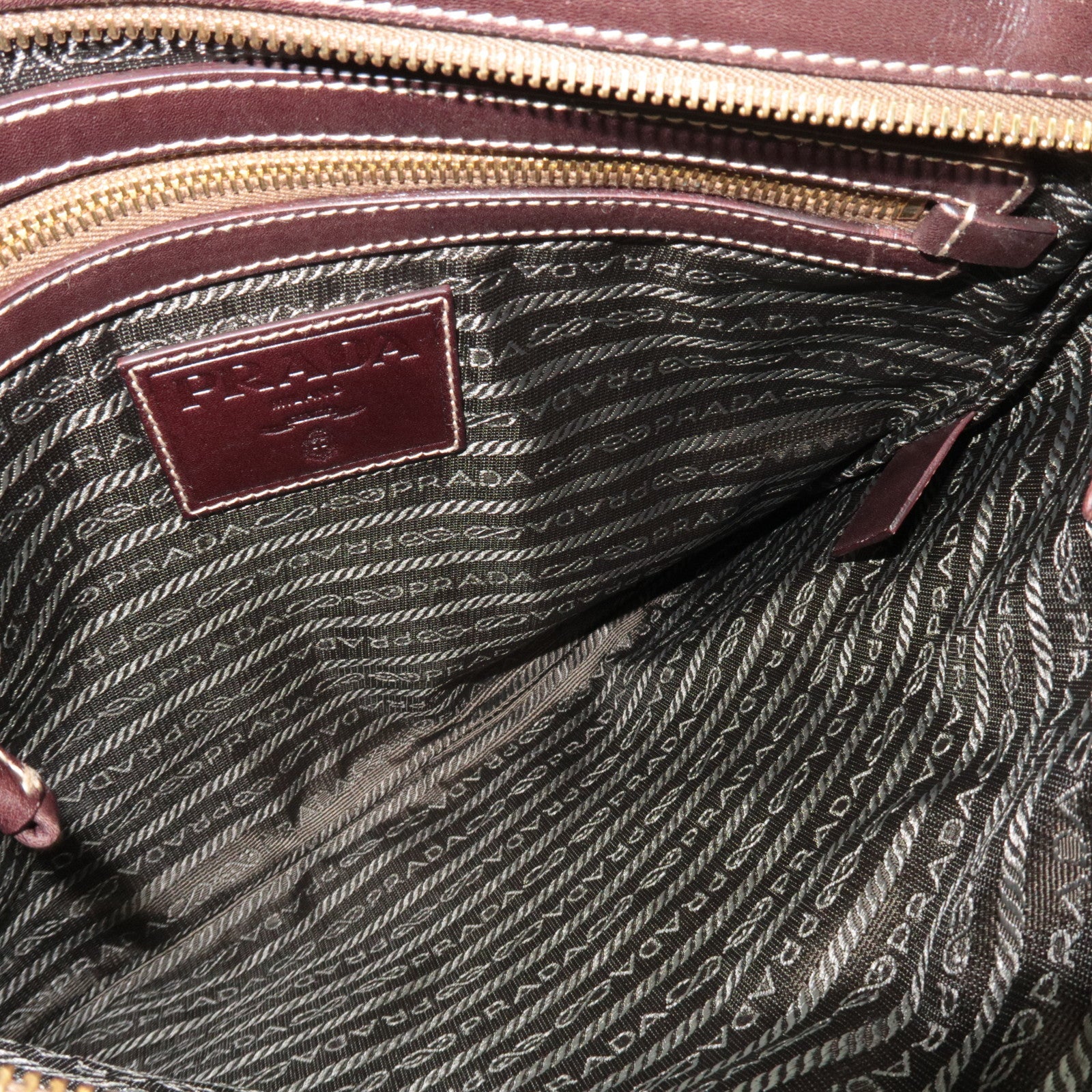 PRADA Shoulder Bag Logo Jacquard Leather Brown BT0536 *Name tag