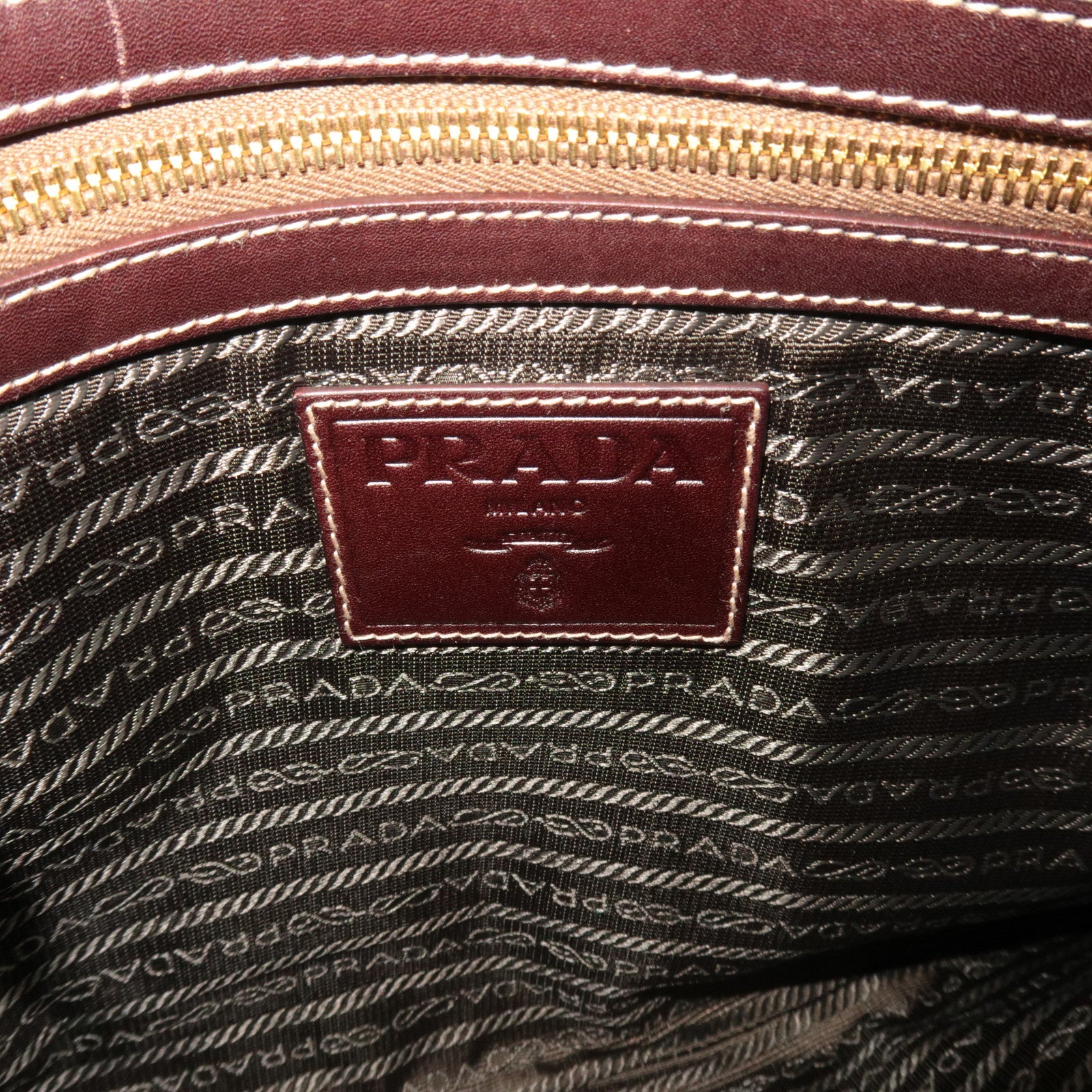 PRADA Shoulder Bag Logo Jacquard Leather Brown BT0536 *Name tag