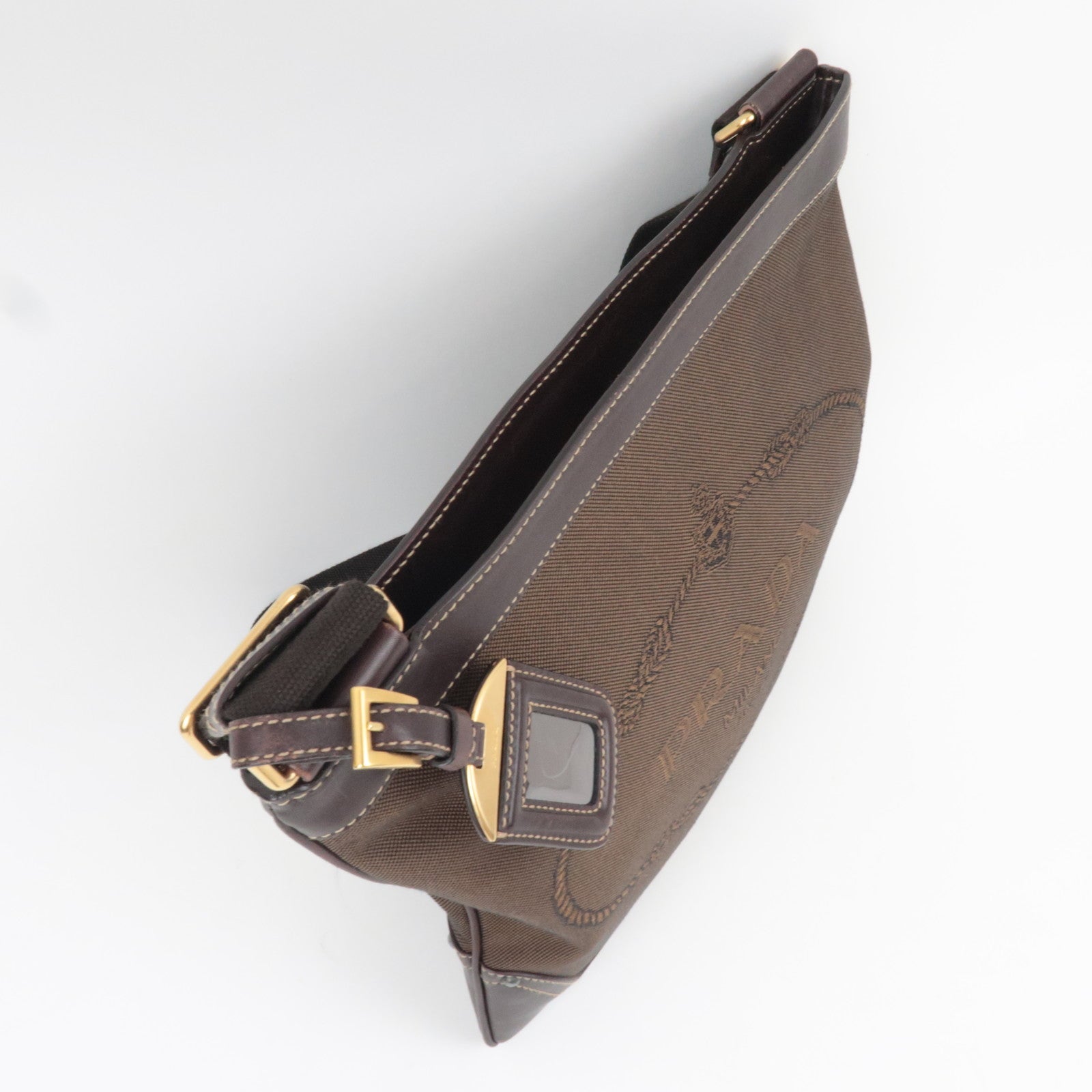 PRADA Shoulder Bag Logo Jacquard Leather Brown BT0536 *Name tag