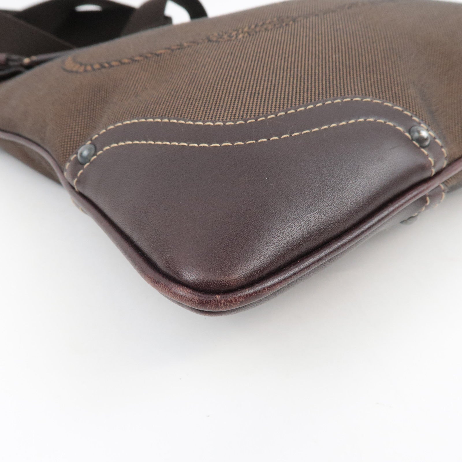 PRADA Shoulder Bag Logo Jacquard Leather Brown BT0536 *Name tag