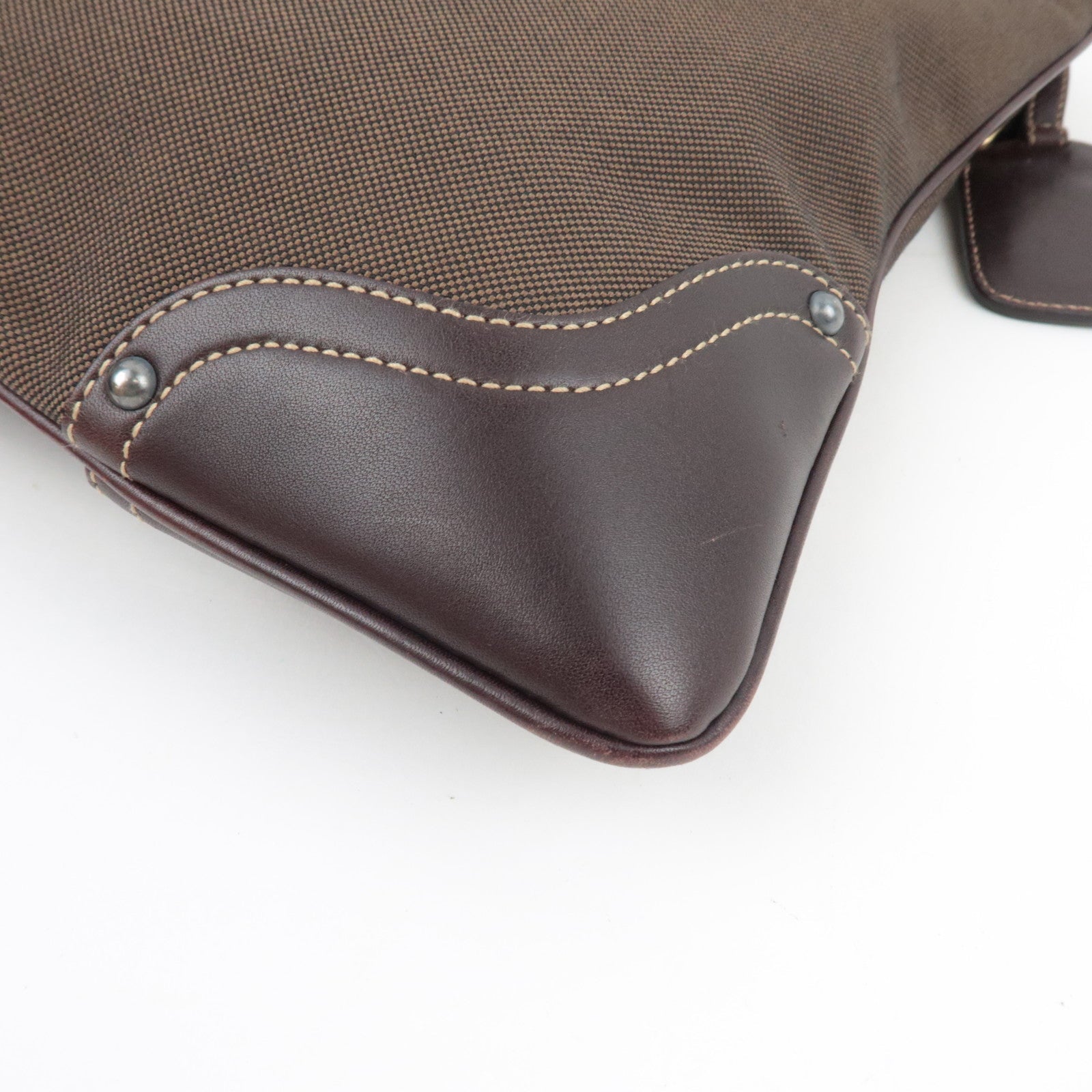 PRADA Shoulder Bag Logo Jacquard Leather Brown BT0536 *Name tag