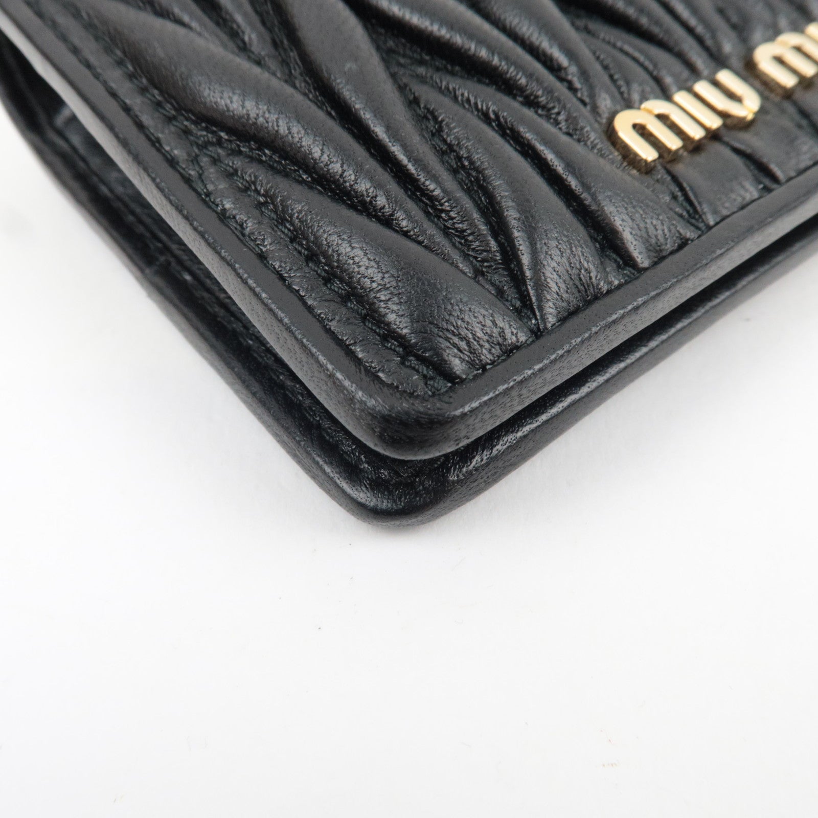 MIU MIU Matelasse Bifold Wallet Leather Black 5MV204 *Box