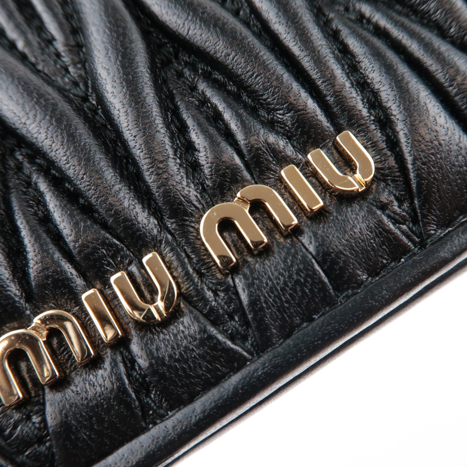 MIU MIU Matelasse Bifold Wallet Leather Black 5MV204 *Box