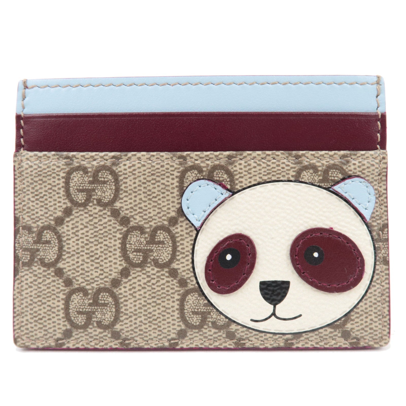 GUCCI Panda Detail Card Case GG Supreme Beige Light Blue 818769 *Box, Dust bag80305