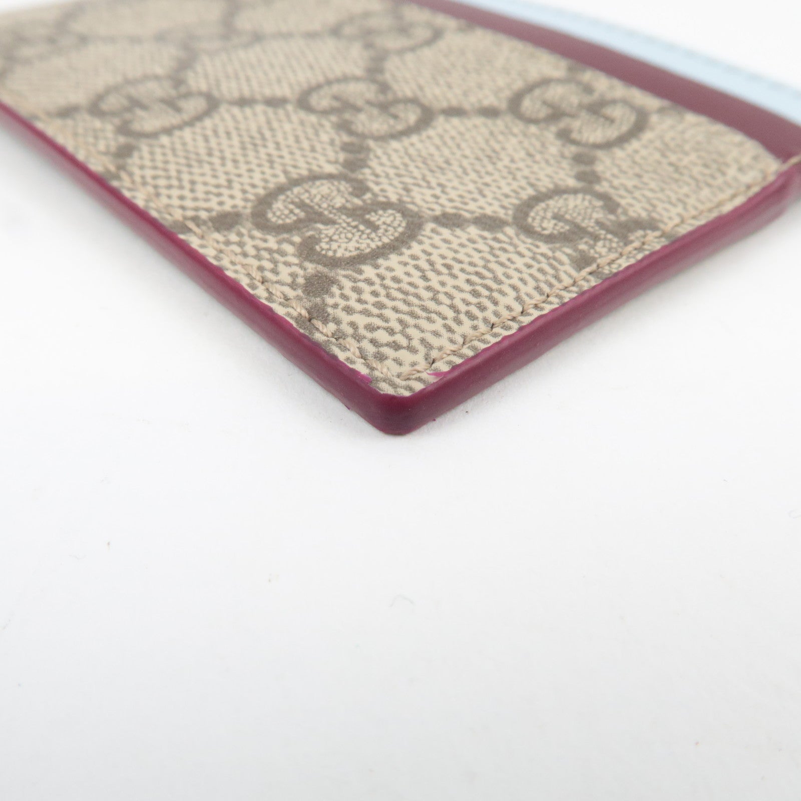 GUCCI Panda Detail Card Case GG Supreme Beige Light Blue 818769 *Box, Dust bag