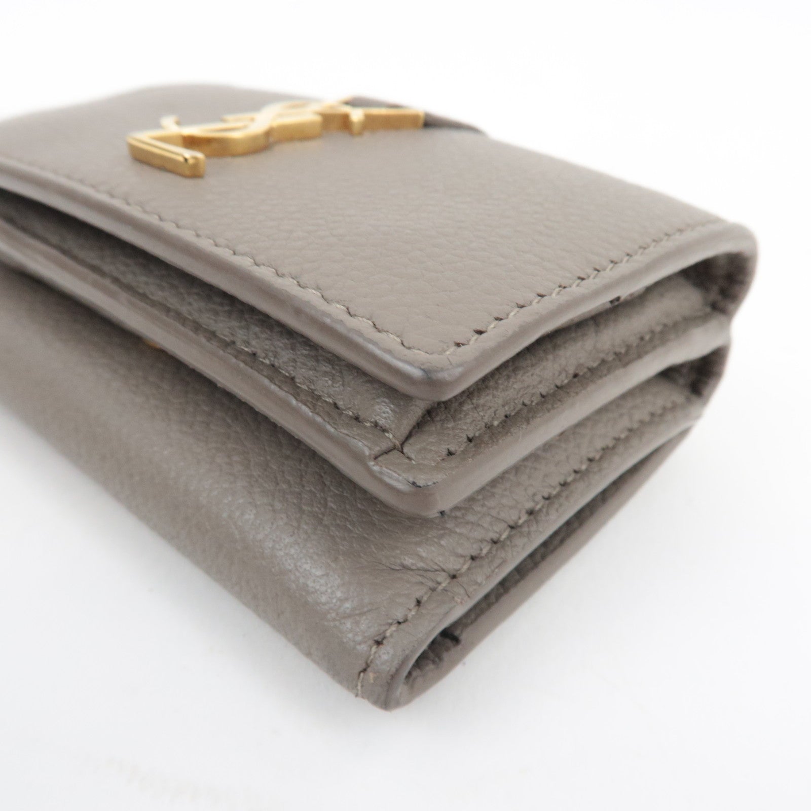 Saint Laurent YSL Origami Tiny Wallet Tri-Fold Wallet Leather Gray Gold HDW 620287 *Box