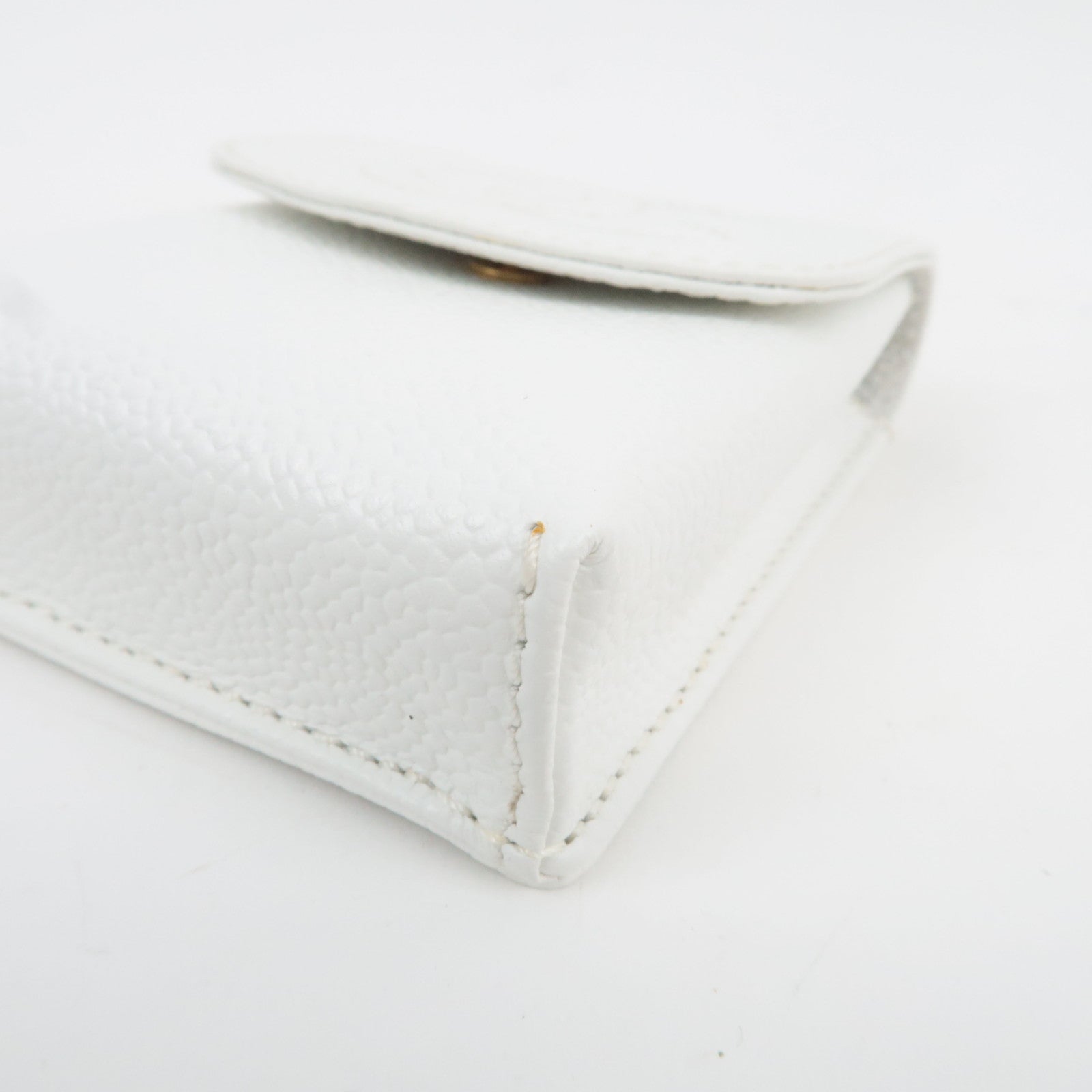 CHANEL Coco Mark Cigarette Case Mini Pouch Caviar Skin White A13511 6018324 *Box, G card