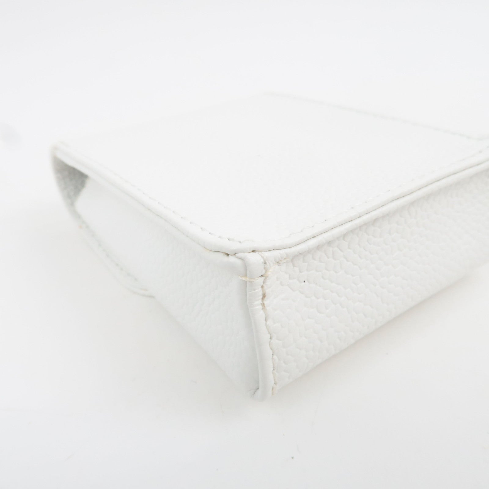 CHANEL Coco Mark Cigarette Case Mini Pouch Caviar Skin White A13511 6018324 *Box, G card