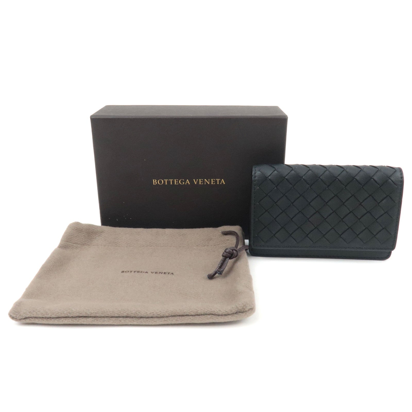 BOTTEGA VENETA Intrecciato Bifold Card Case Leather Black *Box, Dust bag
