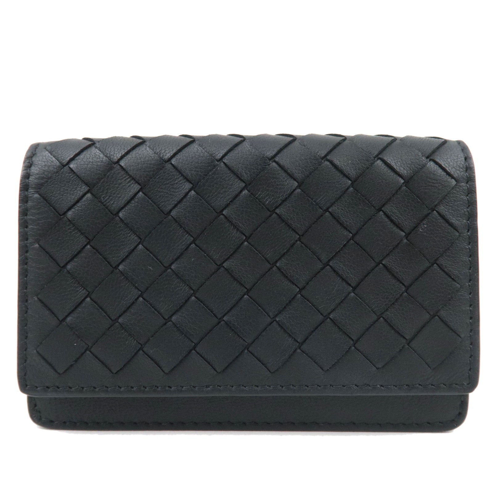 BOTTEGA VENETA Intrecciato Bifold Card Case Leather Black *Box, Dust bag80328