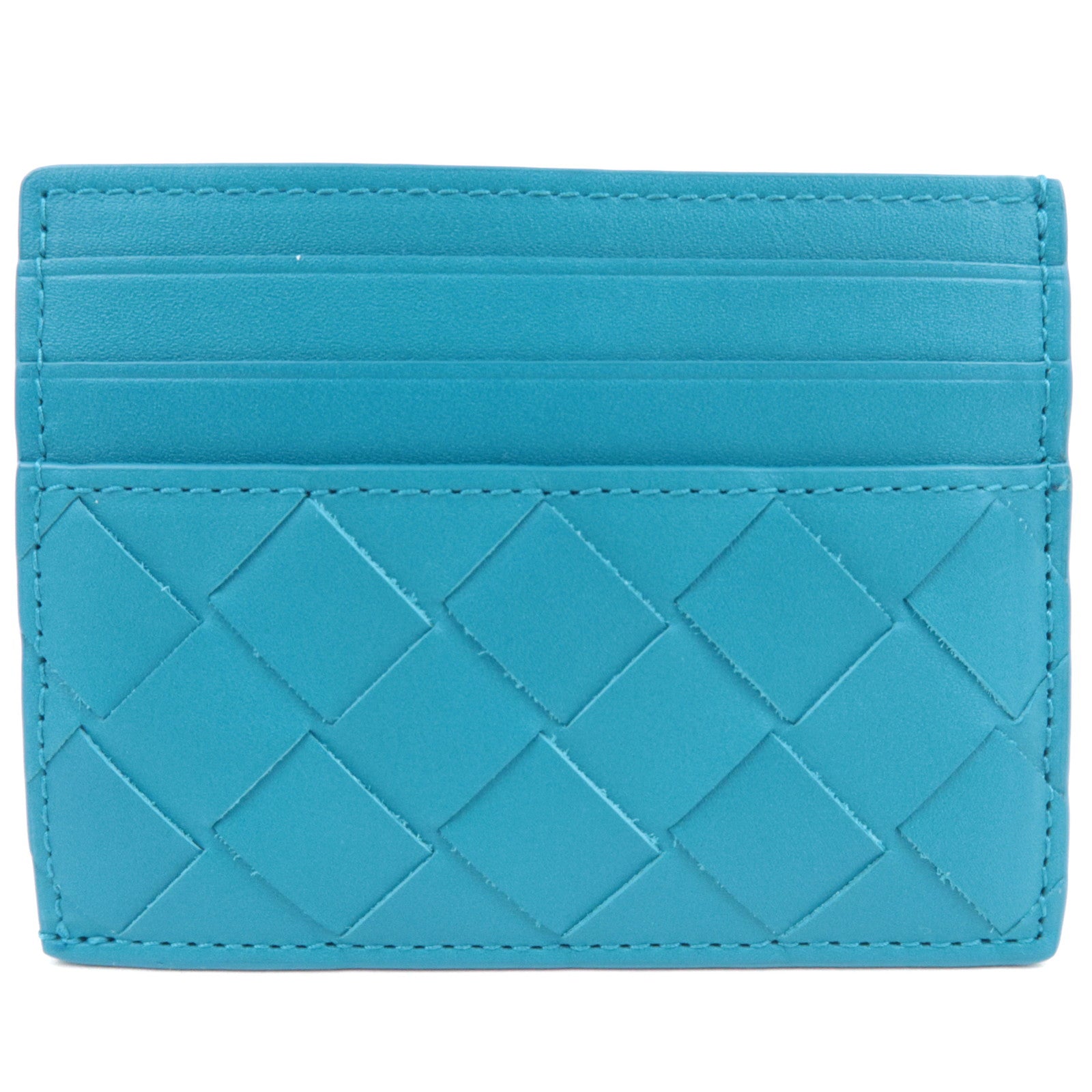 BOTTEGA VENETA Intrecciato Card Case Leather Blue *Box, Dust bag80329