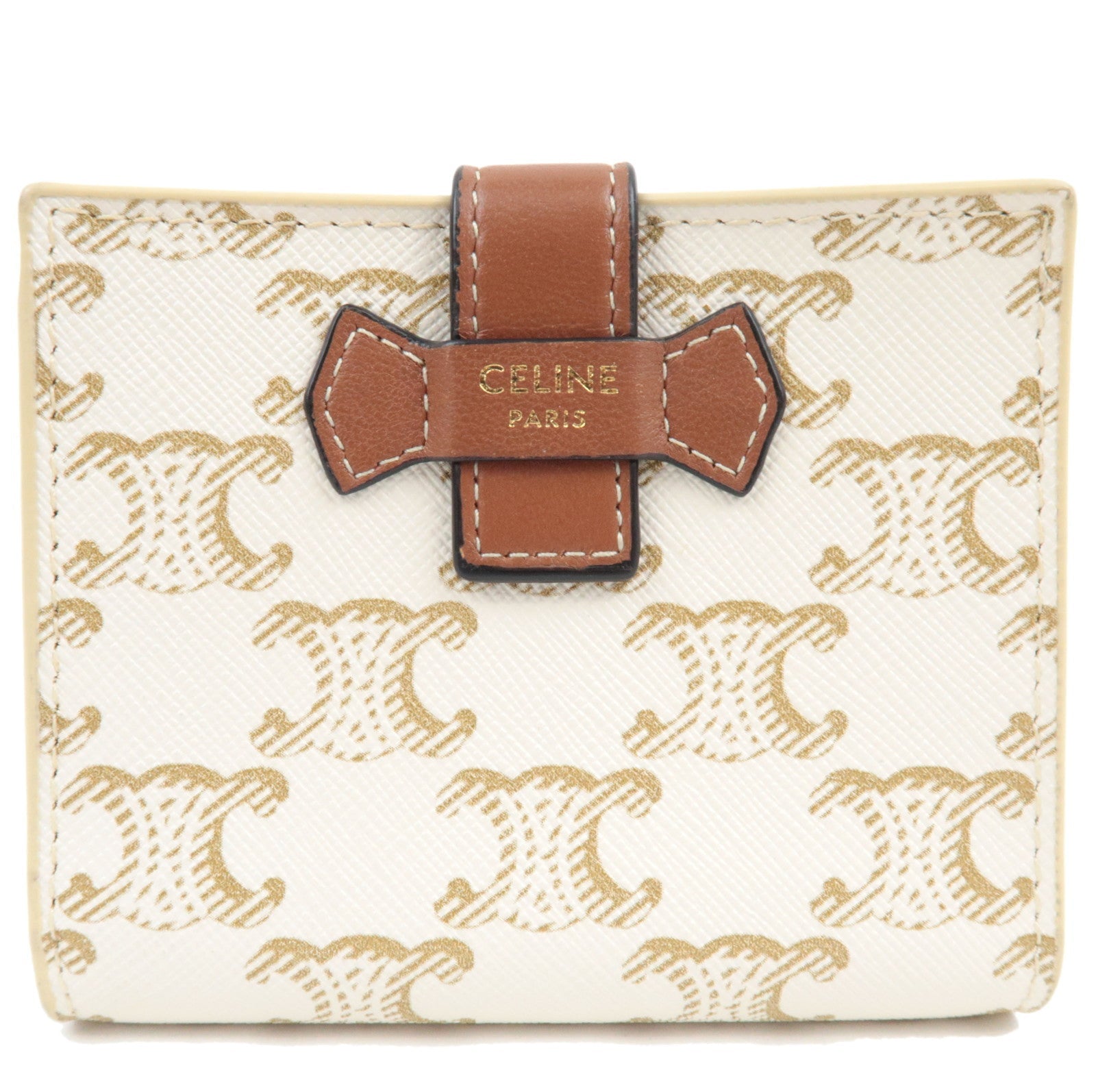 CELINE Triomphe Bifold Wallet PVC Leather Ivory Brown80335