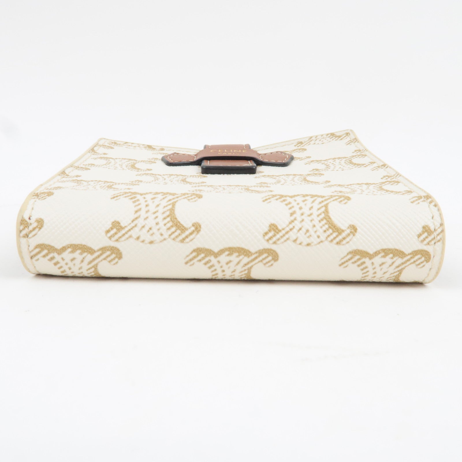 CELINE Triomphe Bifold Wallet PVC Leather Ivory Brown