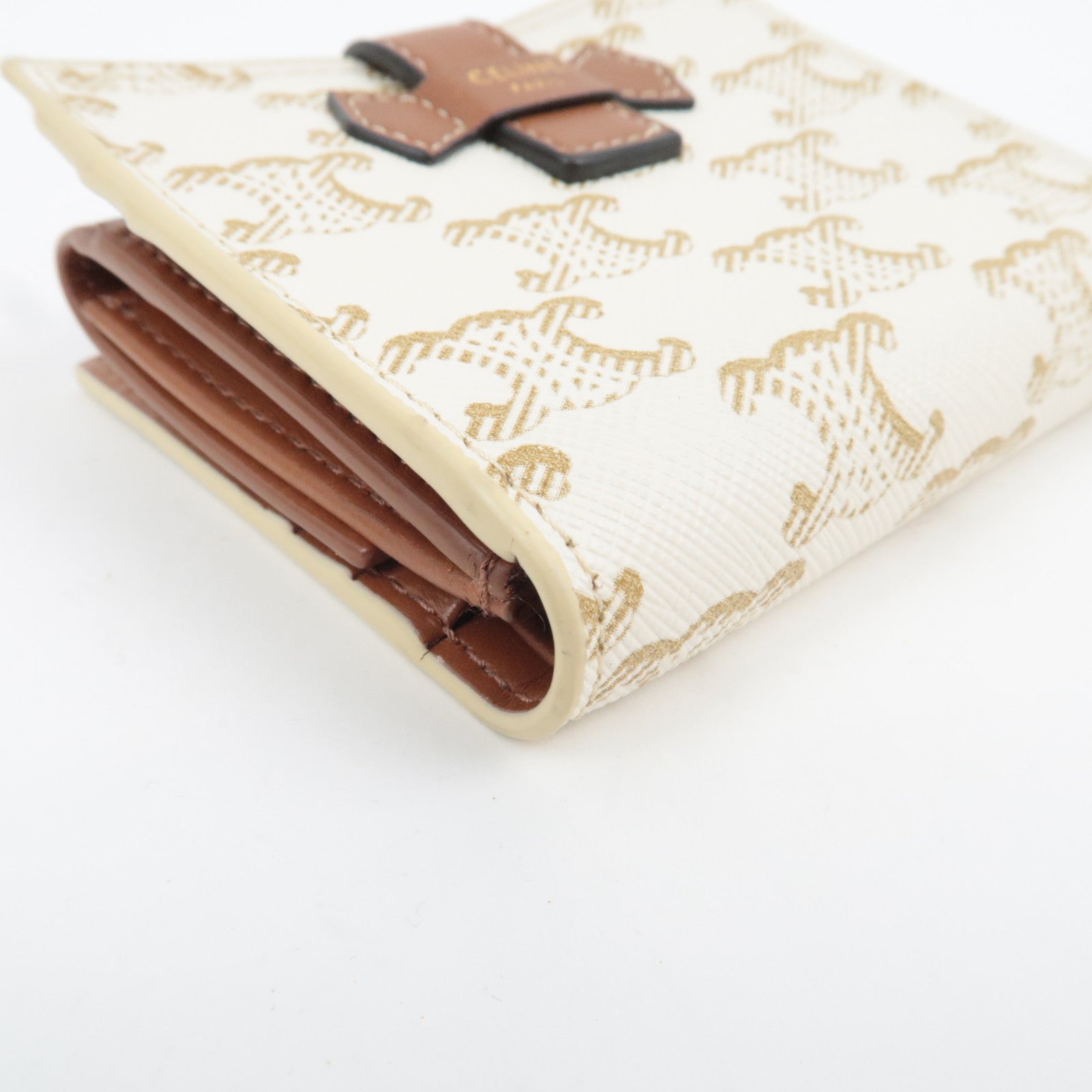 CELINE Triomphe Bifold Wallet PVC Leather Ivory Brown