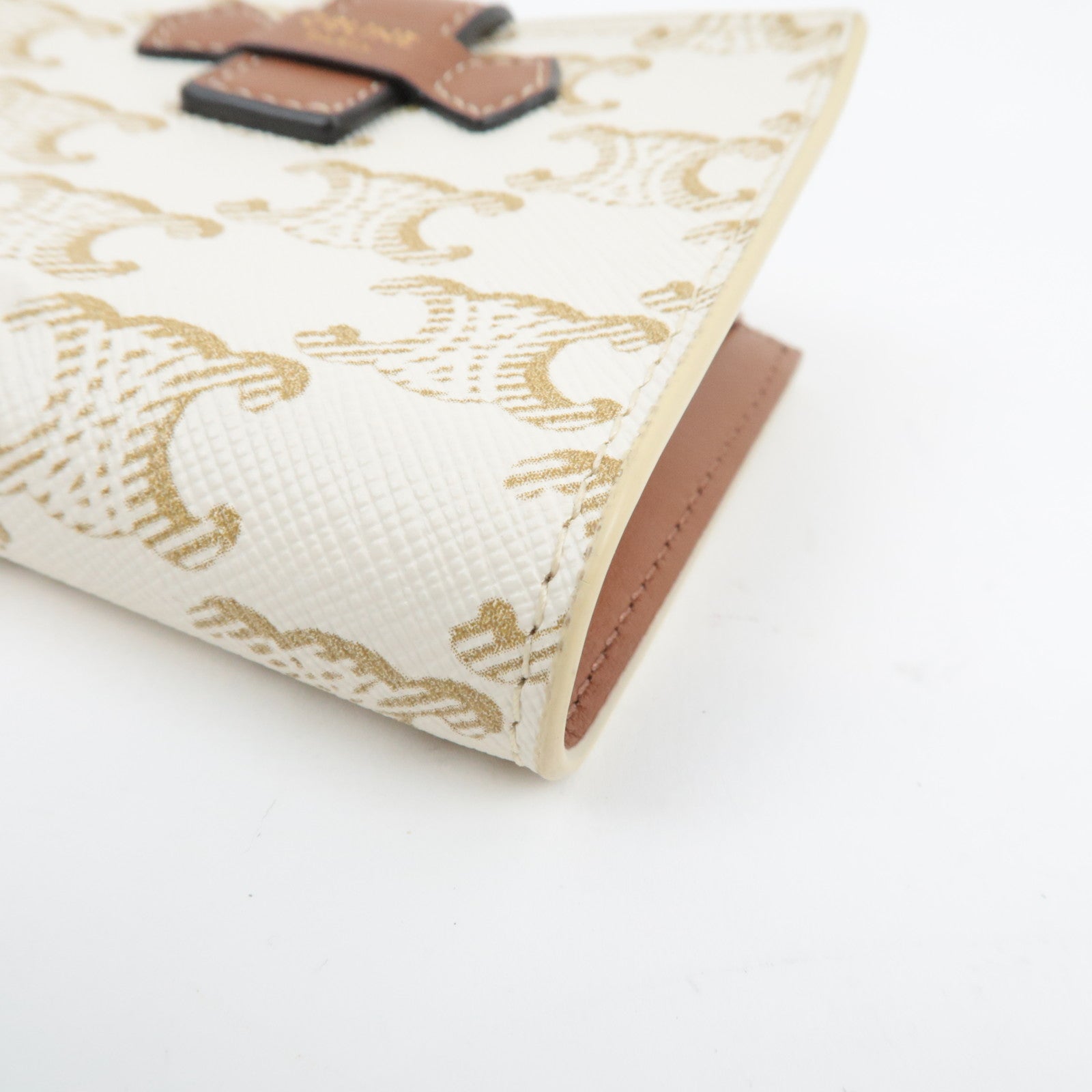 CELINE Triomphe Bifold Wallet PVC Leather Ivory Brown