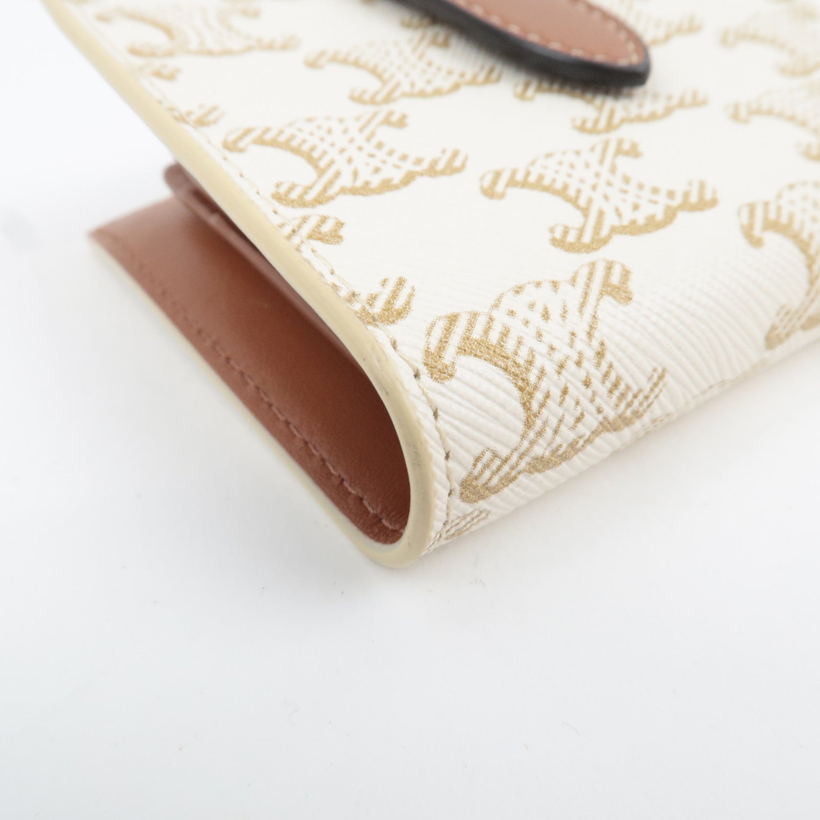 CELINE Triomphe Bifold Wallet PVC Leather Ivory Brown