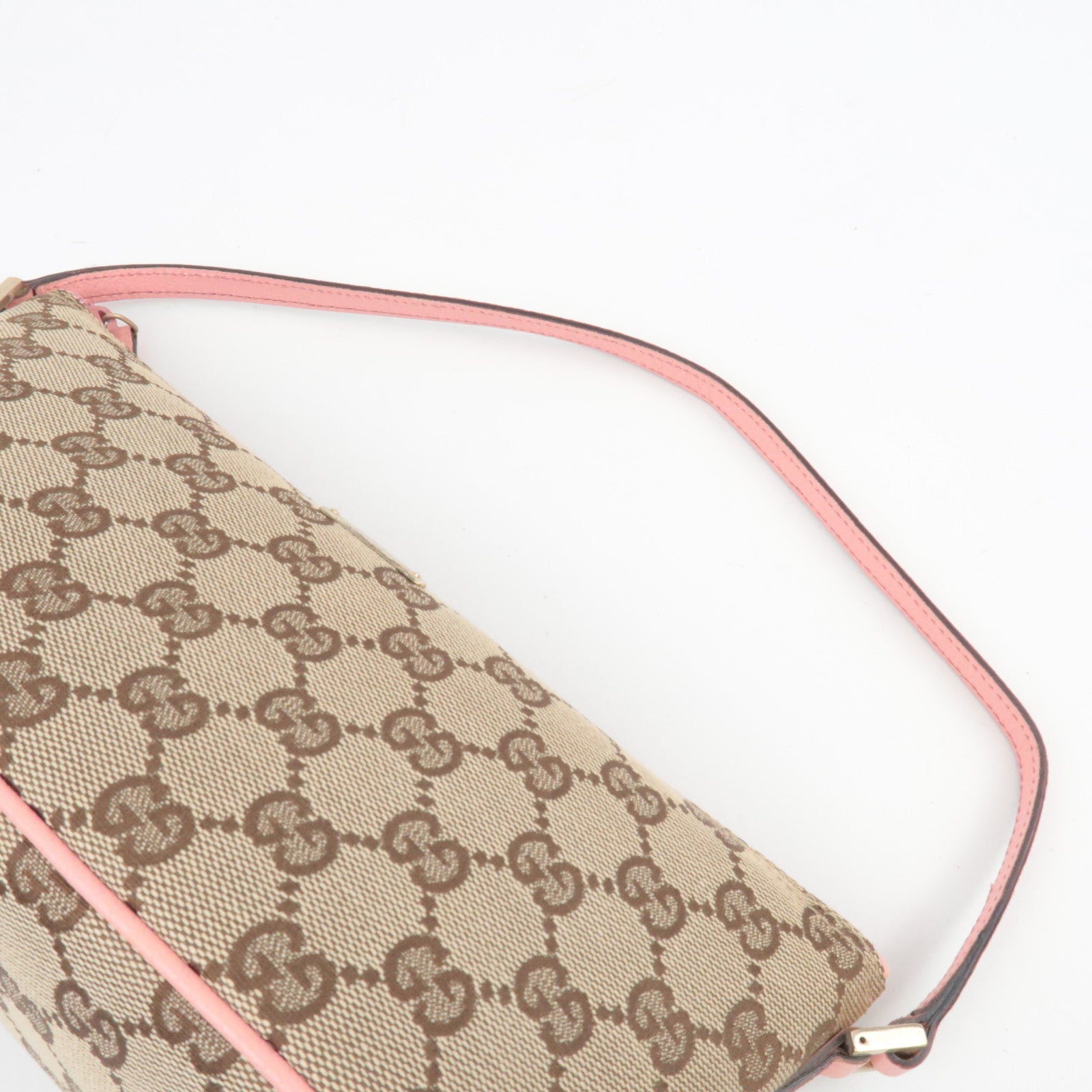 GUCCI Boat Bag Handbag GG Canvas Leather Beige Pink 07198