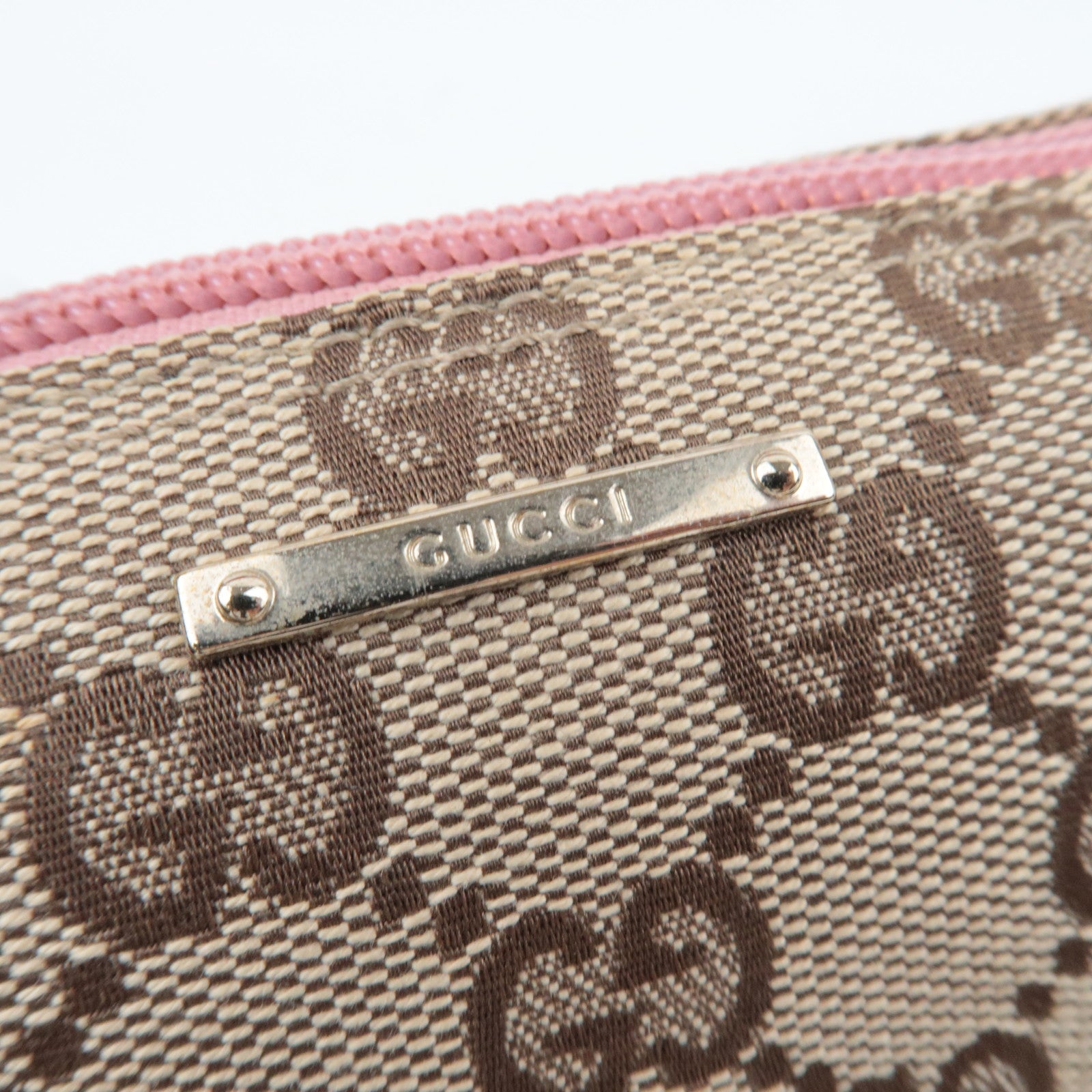 GUCCI Boat Bag Handbag GG Canvas Leather Beige Pink 07198