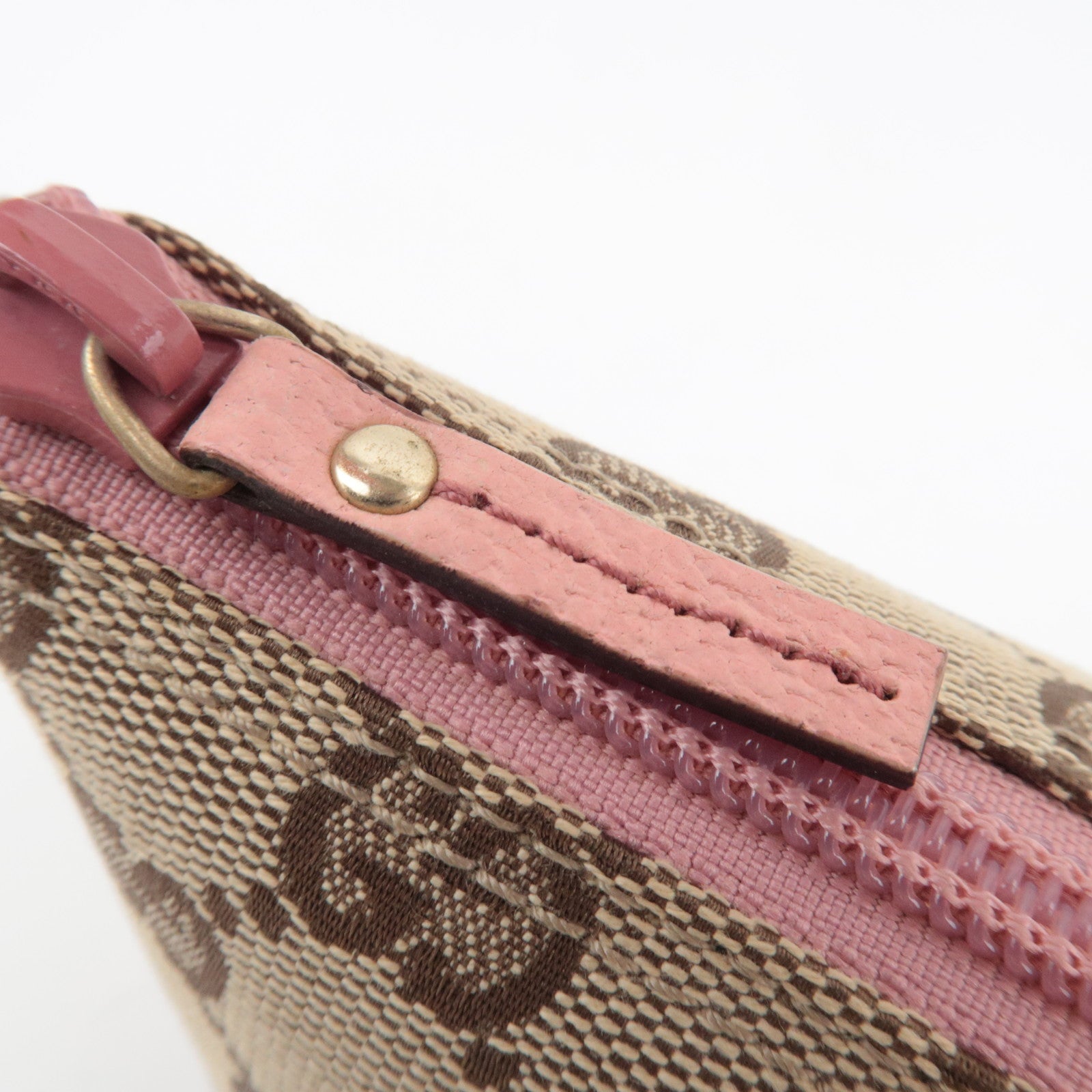 GUCCI Boat Bag Handbag GG Canvas Leather Beige Pink 07198