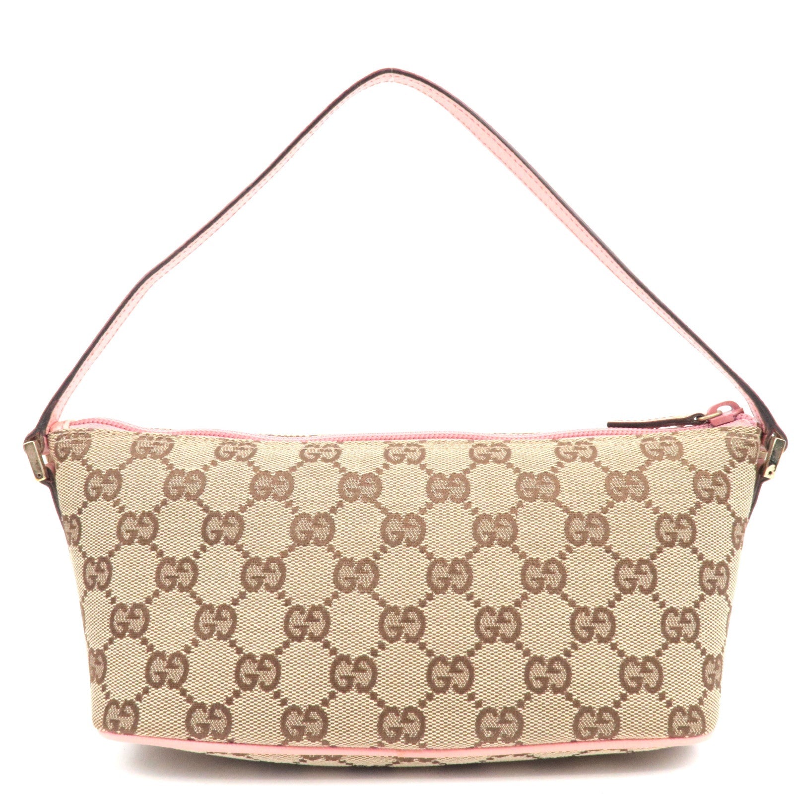 GUCCI Boat Bag Handbag GG Canvas Leather Beige Pink 07198