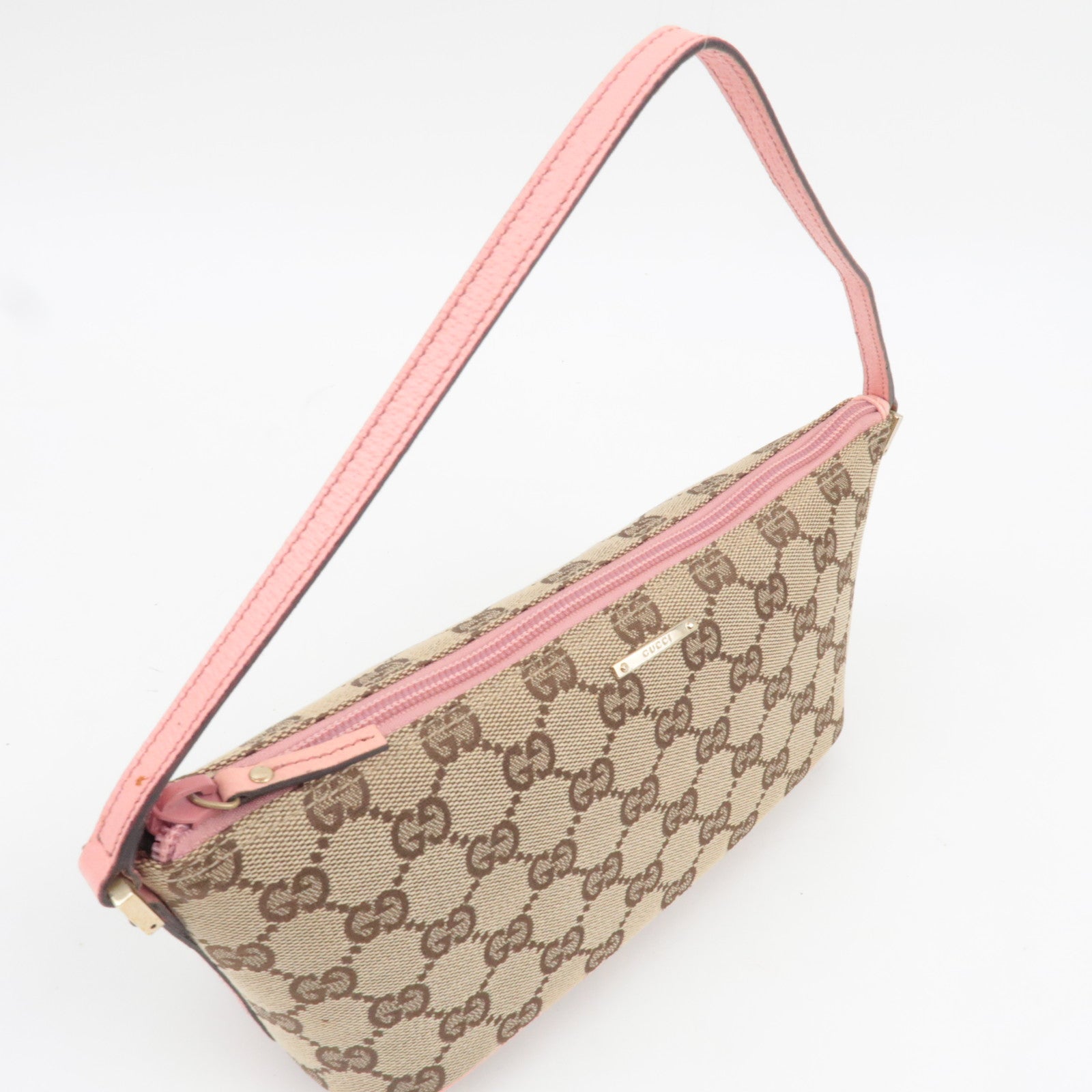 GUCCI Boat Bag Handbag GG Canvas Leather Beige Pink 07198