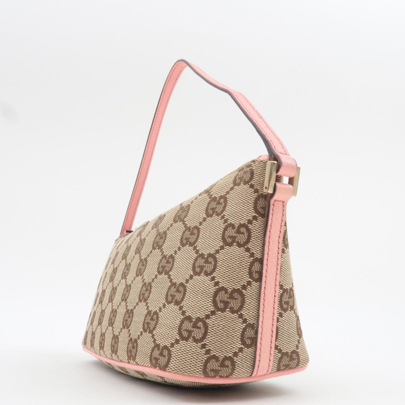 GUCCI Boat Bag Handbag GG Canvas Leather Beige Pink 07198