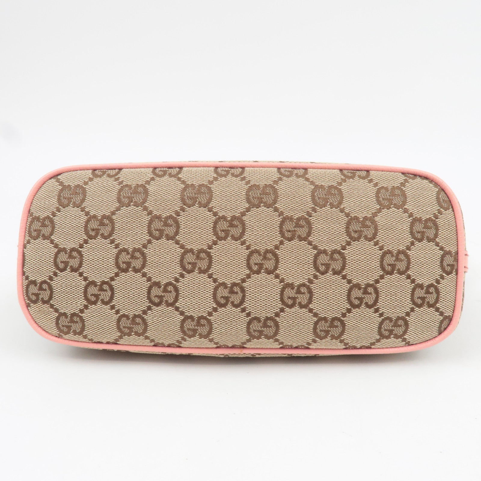 GUCCI Boat Bag Handbag GG Canvas Leather Beige Pink 07198