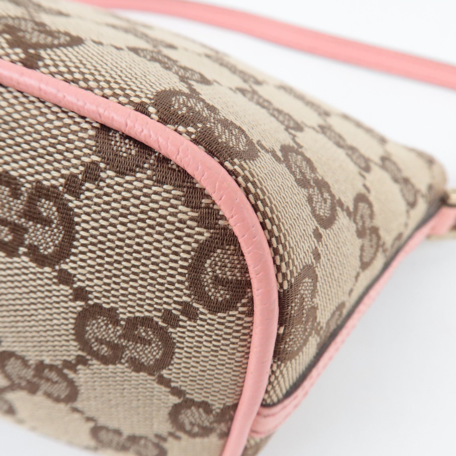 GUCCI Boat Bag Handbag GG Canvas Leather Beige Pink 07198