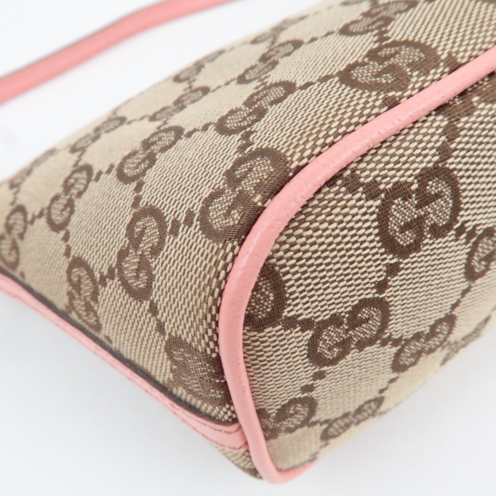 GUCCI Boat Bag Handbag GG Canvas Leather Beige Pink 07198