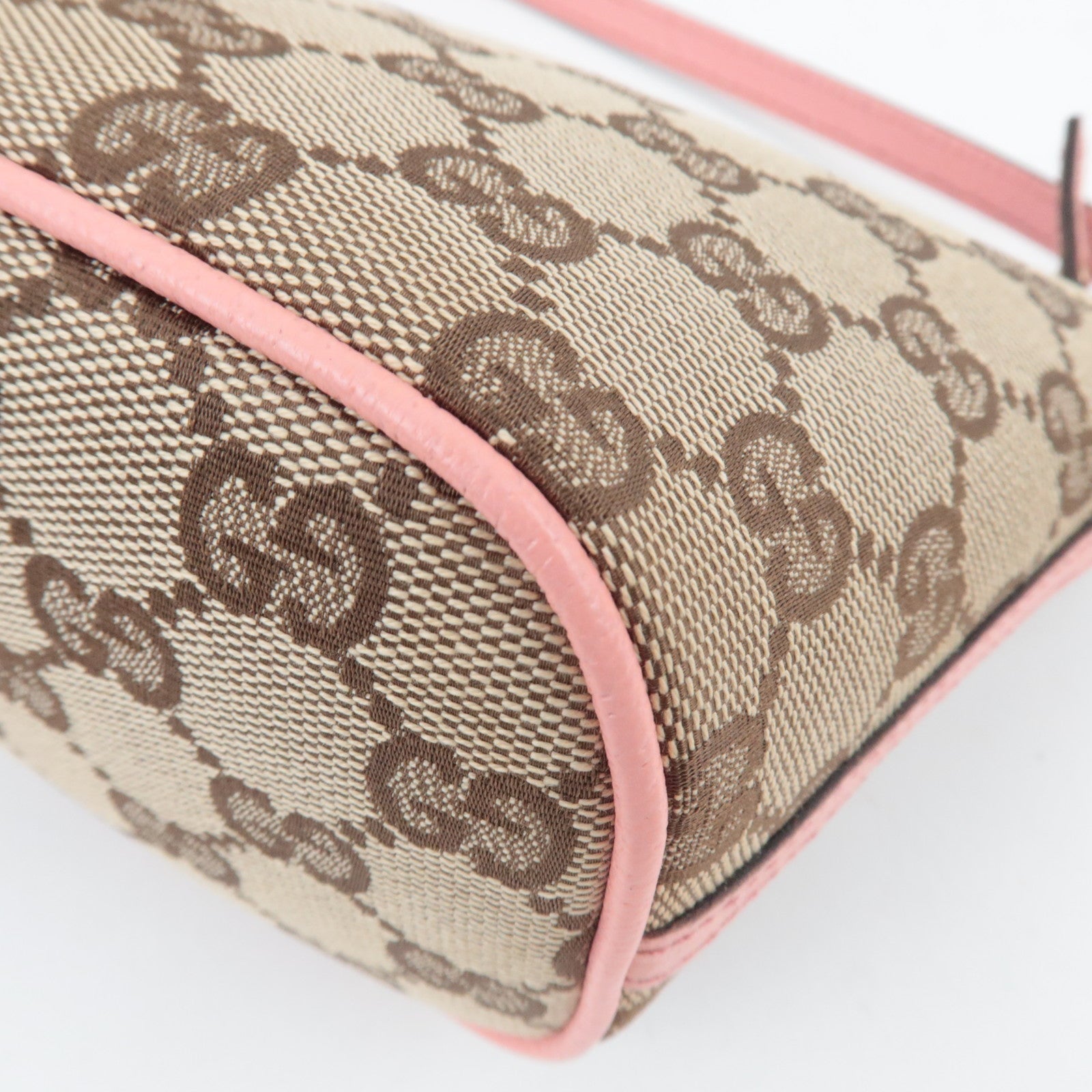 GUCCI Boat Bag Handbag GG Canvas Leather Beige Pink 07198