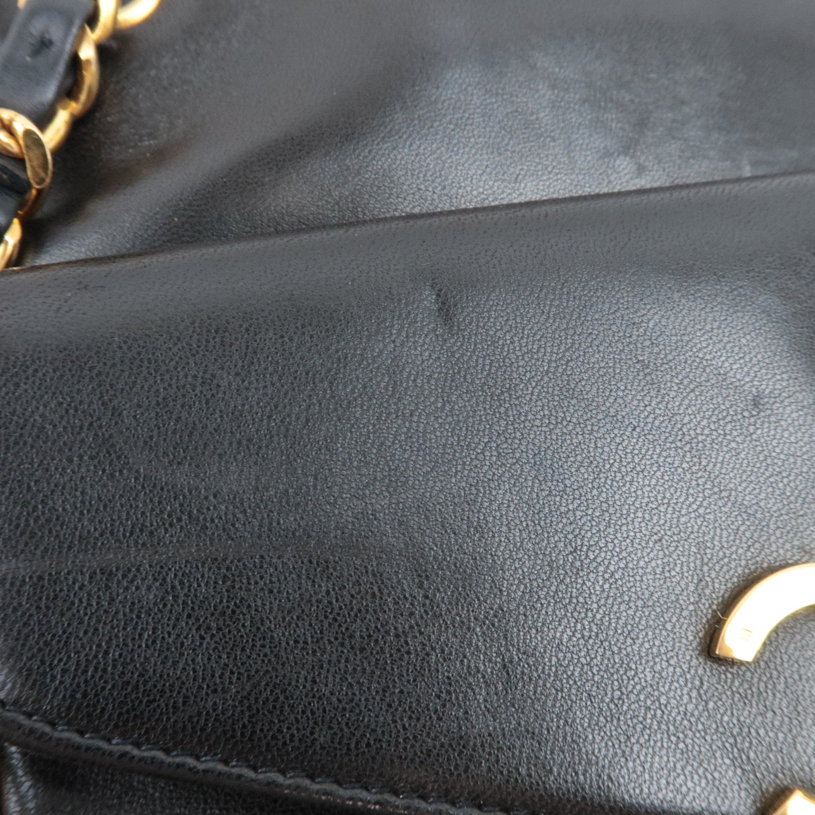 CHANEL Chain Tote Bag Lambskin Black Gold HDW 304460 *G card