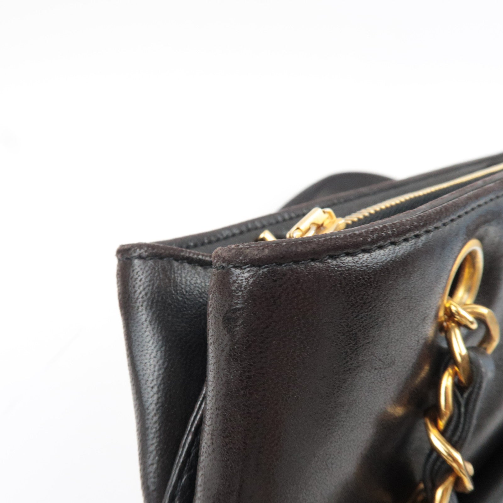 CHANEL Chain Tote Bag Lambskin Black Gold HDW 304460 *G card