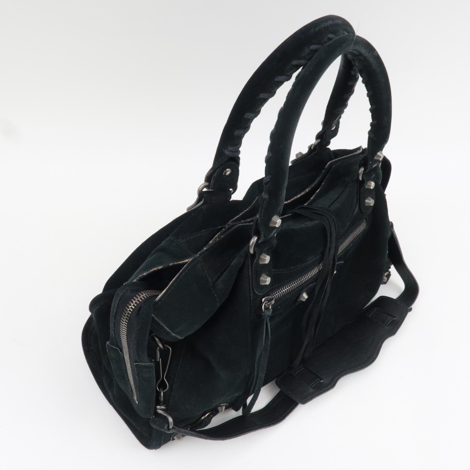 BALENCIAGA The City 2Way Handbag Suede Black 115748 *Dust bag, Strap ※Mirror missing