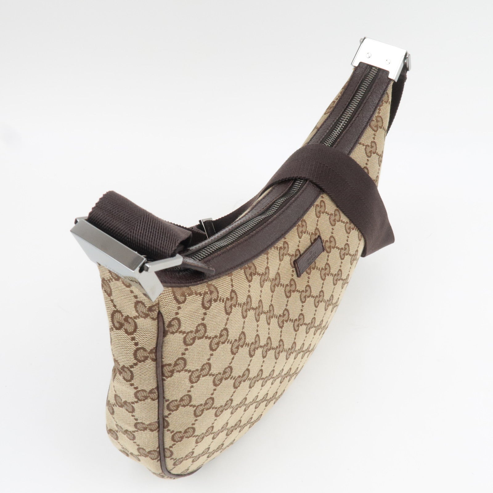 GUCCI Shoulder Bag GG Canvas Leather Beige Brown 122790